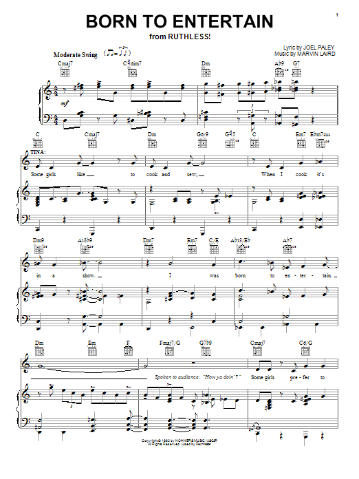 Download Joel Paley Born To Entertain Sheet Music and learn how to play Piano, Vocal & Guitar (Right-Hand Melody) PDF digital score in minutes