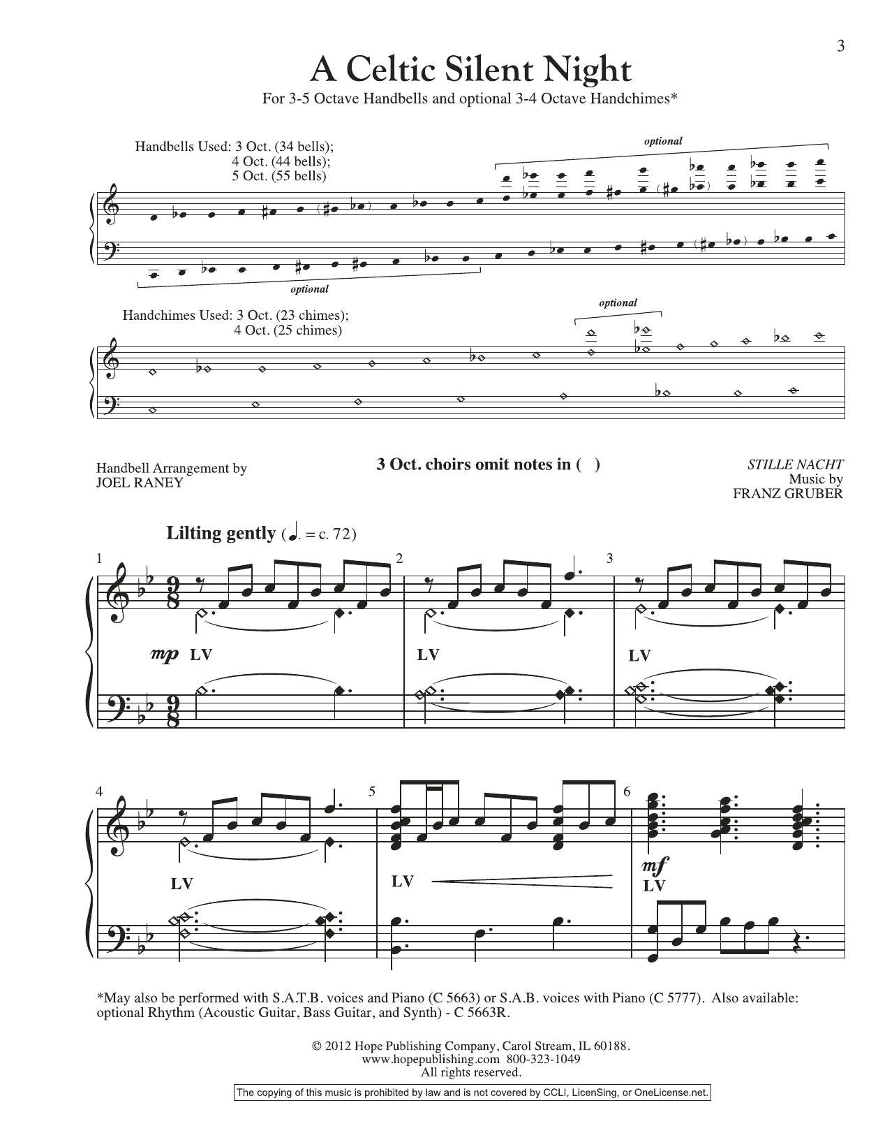 Download Joel Raney A Celtic Silent Night - Handbells Sheet Music and learn how to play Choir Instrumental Pak PDF digital score in minutes