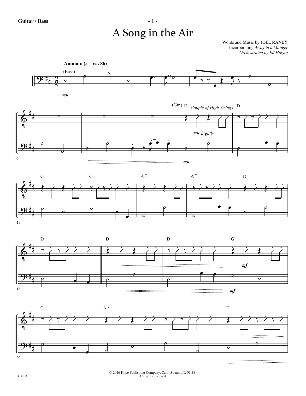 Download Joel Raney A Song In The Air - Acoustic Guitar/Electric Bass Sheet Music and learn how to play Choir Instrumental Pak PDF digital score in minutes