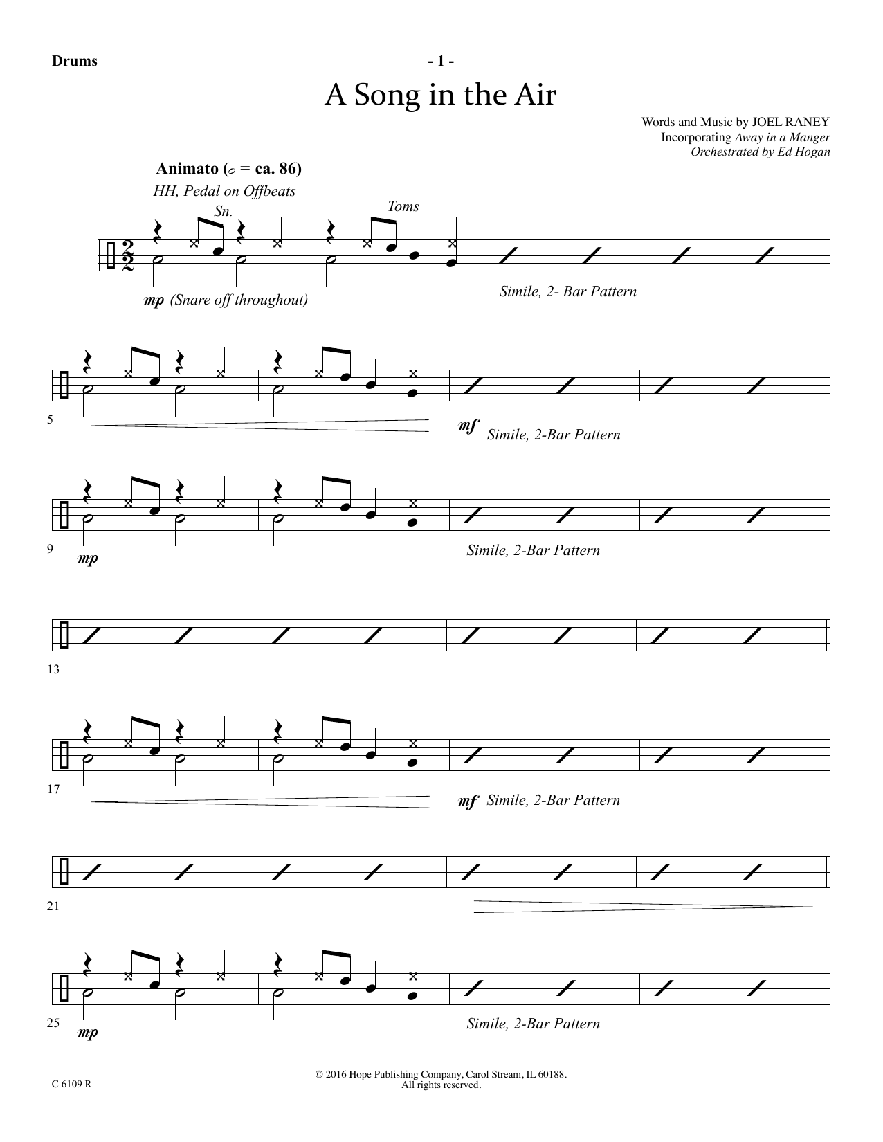 Download Joel Raney A Song In The Air - Drums Sheet Music and learn how to play Choir Instrumental Pak PDF digital score in minutes