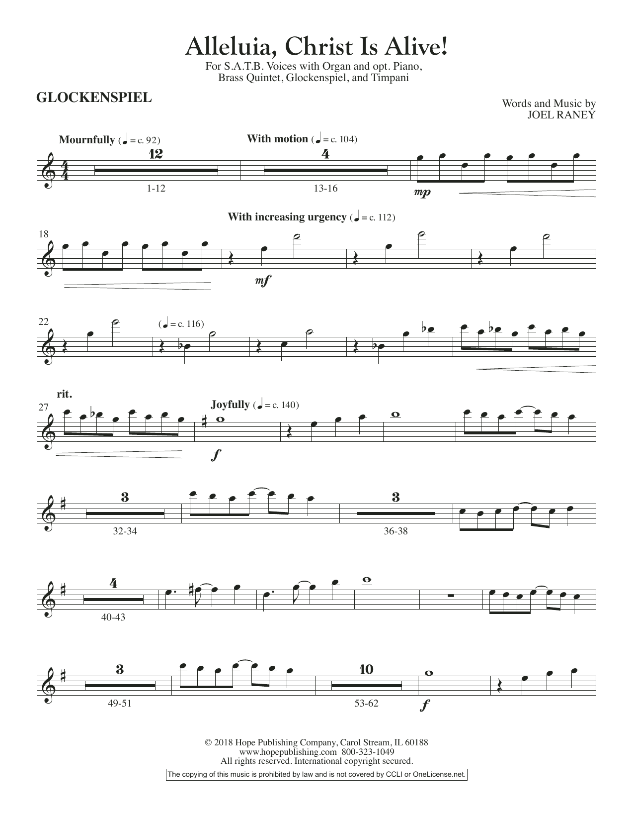 Download Joel Raney Alleluia, Christ Is Alive! - Glockenspiel Sheet Music and learn how to play Choir Instrumental Pak PDF digital score in minutes