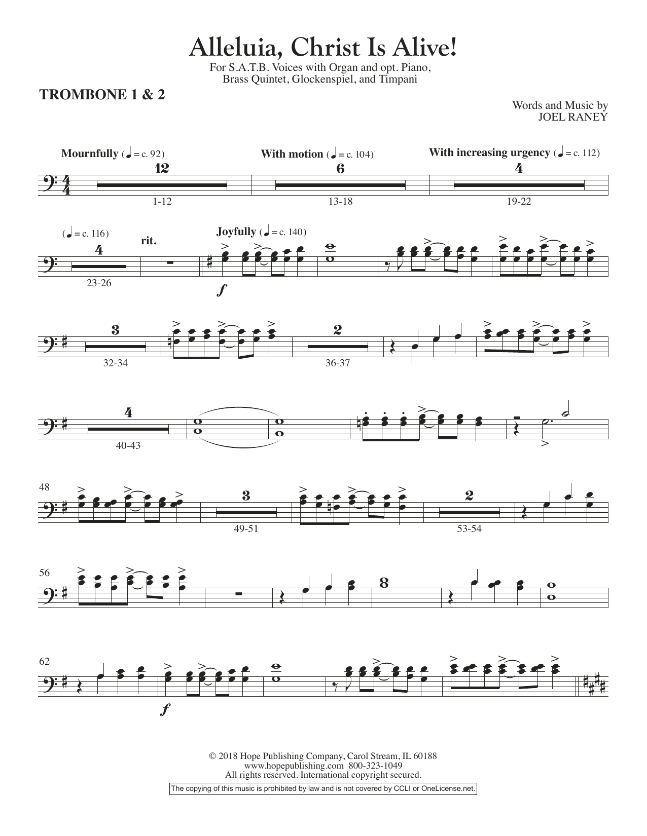 Download Joel Raney Alleluia, Christ Is Alive! - Trombone 1 & 2 Sheet Music and learn how to play Choir Instrumental Pak PDF digital score in minutes