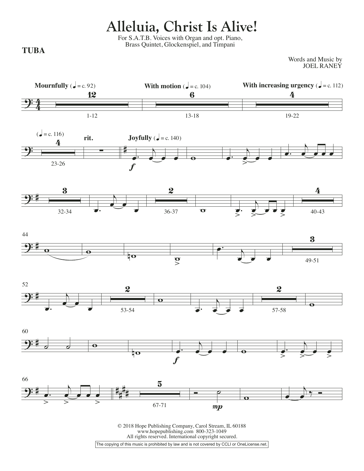 Download Joel Raney Alleluia, Christ Is Alive! - Tuba Sheet Music and learn how to play Choir Instrumental Pak PDF digital score in minutes