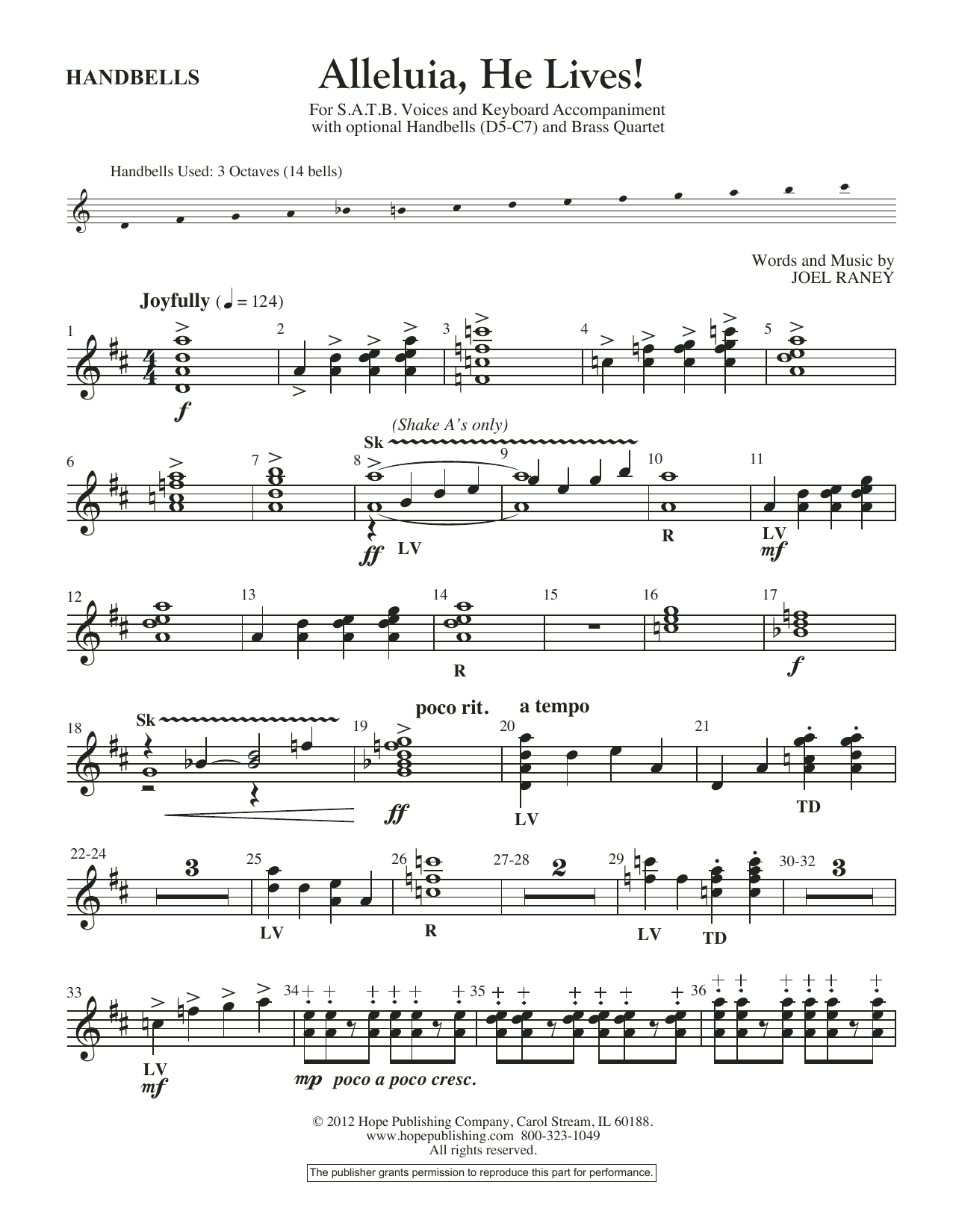 Download Joel Raney Alleluia, He Lives - Handbells Sheet Music and learn how to play Choir Instrumental Pak PDF digital score in minutes