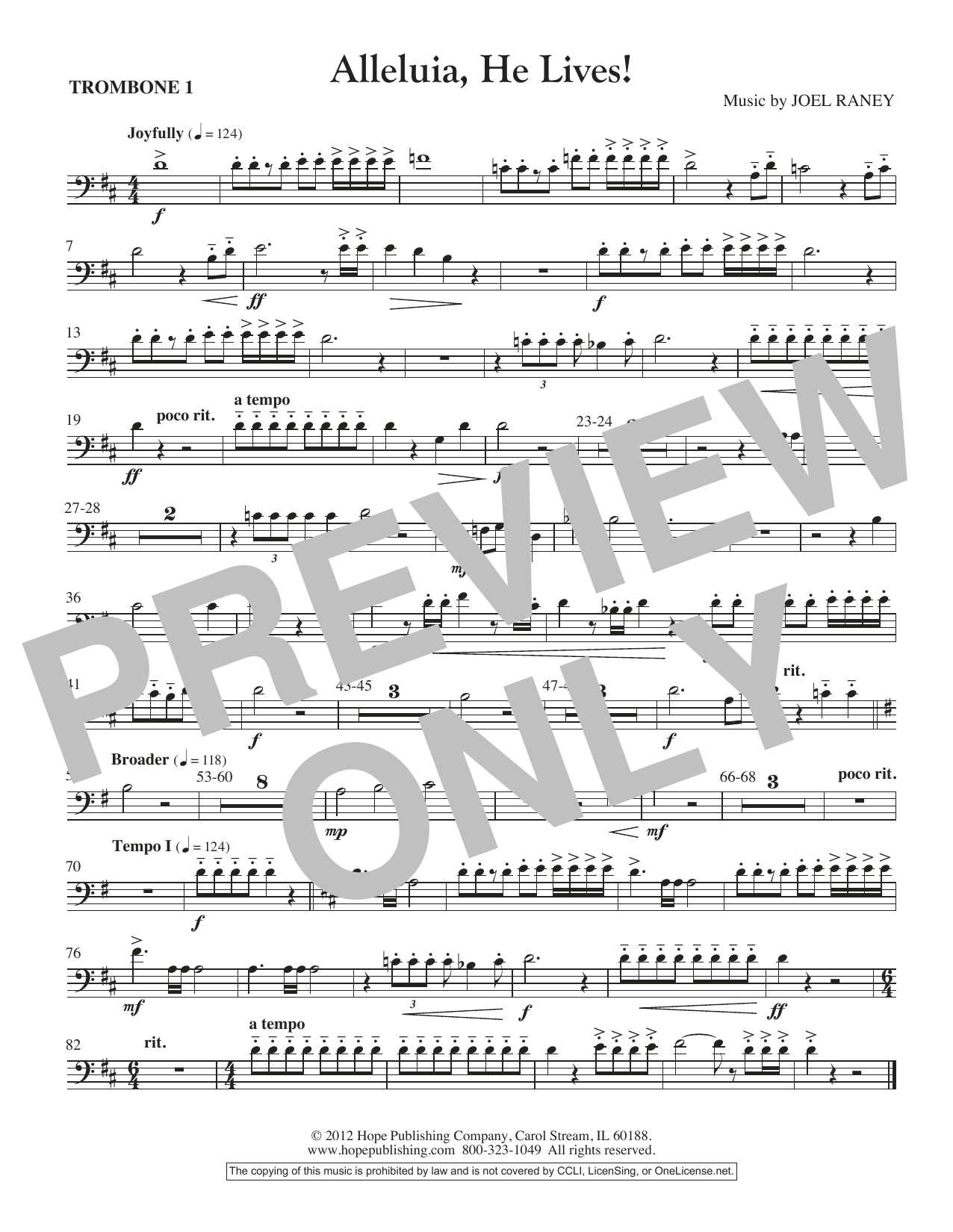 Download Joel Raney Alleluia, He Lives - Trombone 1 Sheet Music and learn how to play Choir Instrumental Pak PDF digital score in minutes