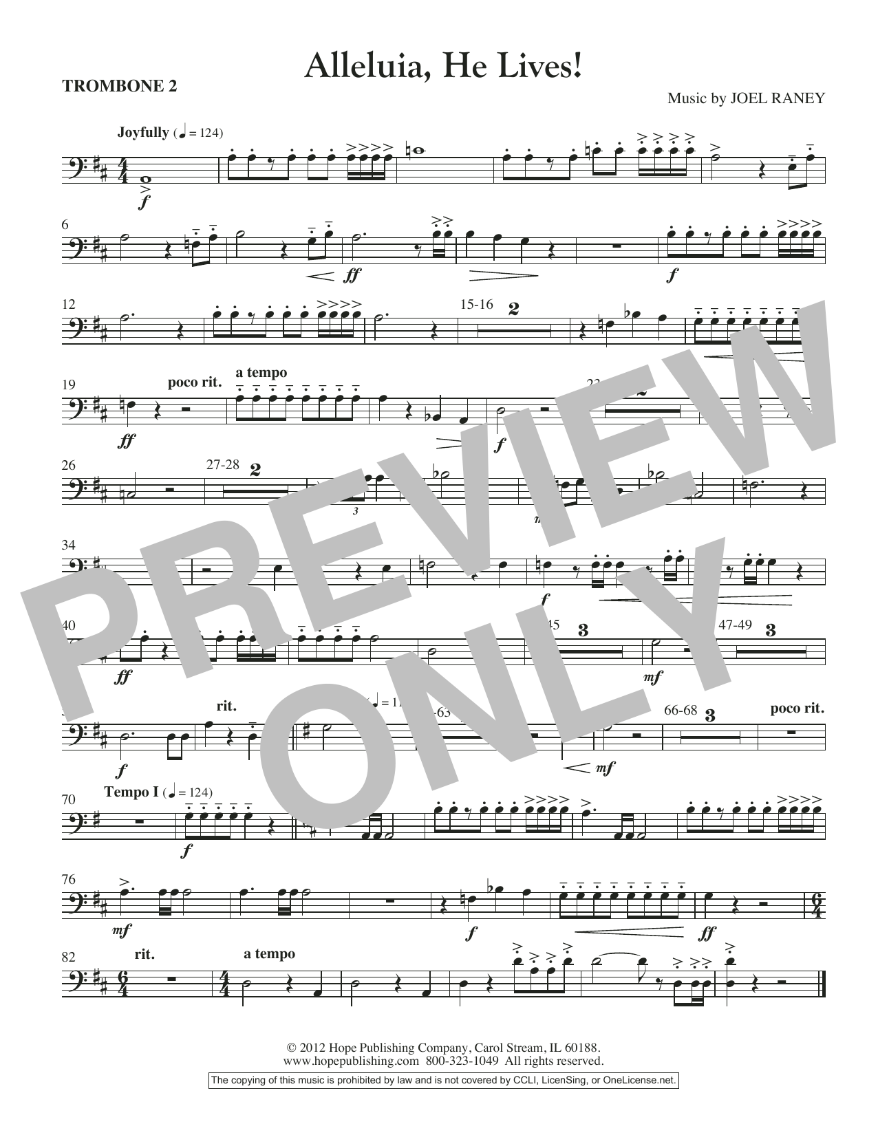 Download Joel Raney Alleluia, He Lives - Trombone 2 Sheet Music and learn how to play Choir Instrumental Pak PDF digital score in minutes