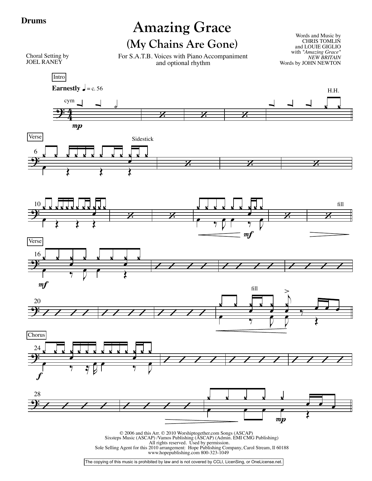 Download Joel Raney Amazing Grace (My Chains Are Gone) - Drums Sheet Music and learn how to play Choir Instrumental Pak PDF digital score in minutes