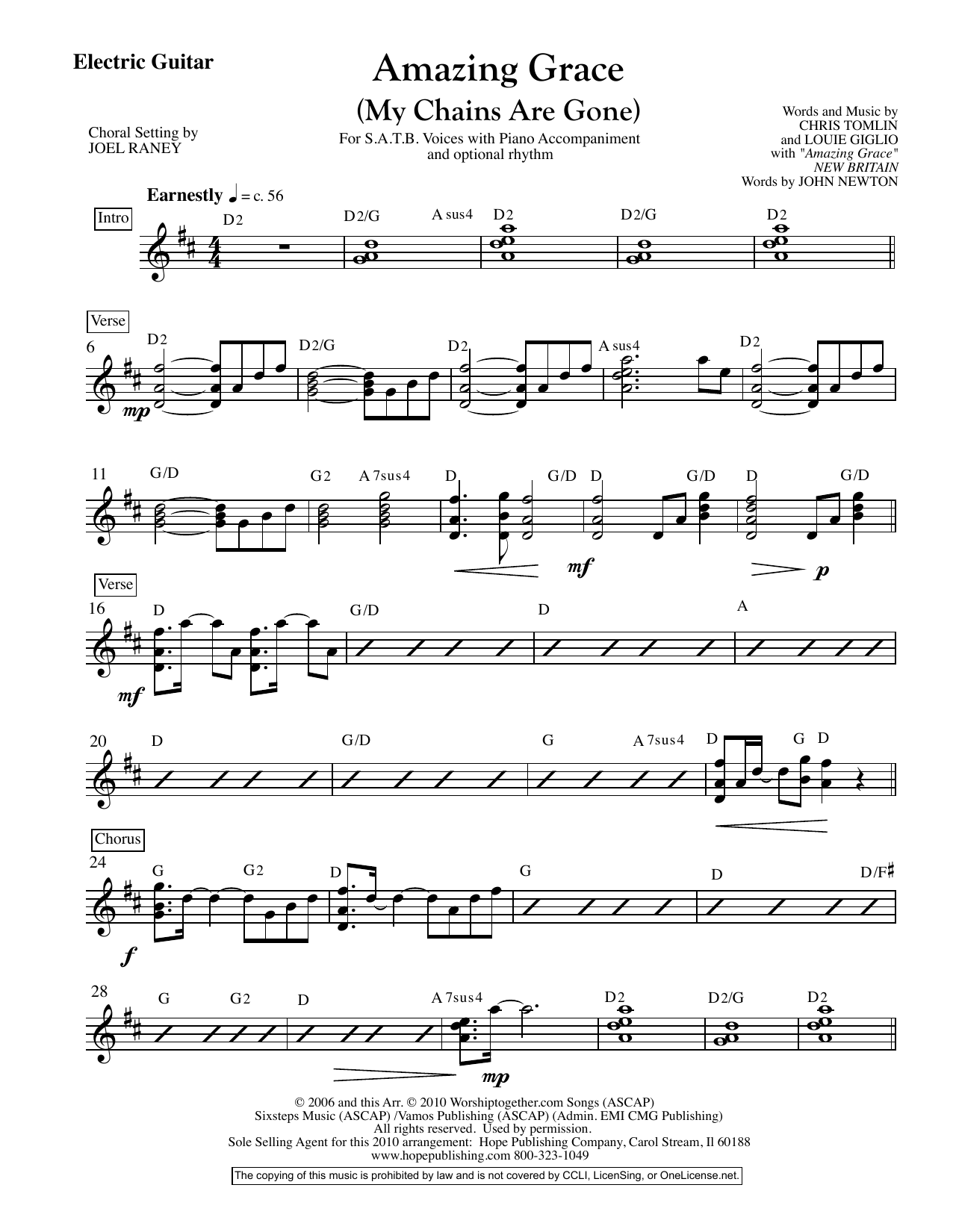 Download Joel Raney Amazing Grace (My Chains Are Gone) - Electric Guitar Sheet Music and learn how to play Choir Instrumental Pak PDF digital score in minutes