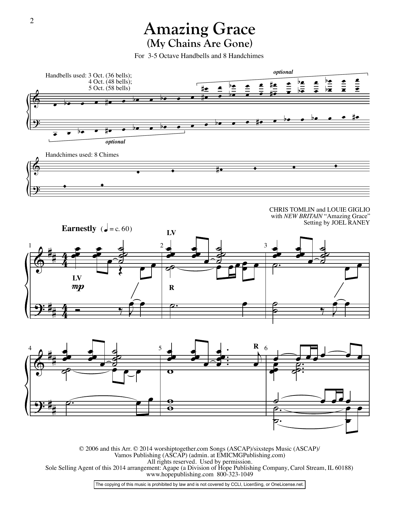 Download Joel Raney Amazing Grace (My Chains Are Gone) - Handbells Sheet Music and learn how to play Choir Instrumental Pak PDF digital score in minutes