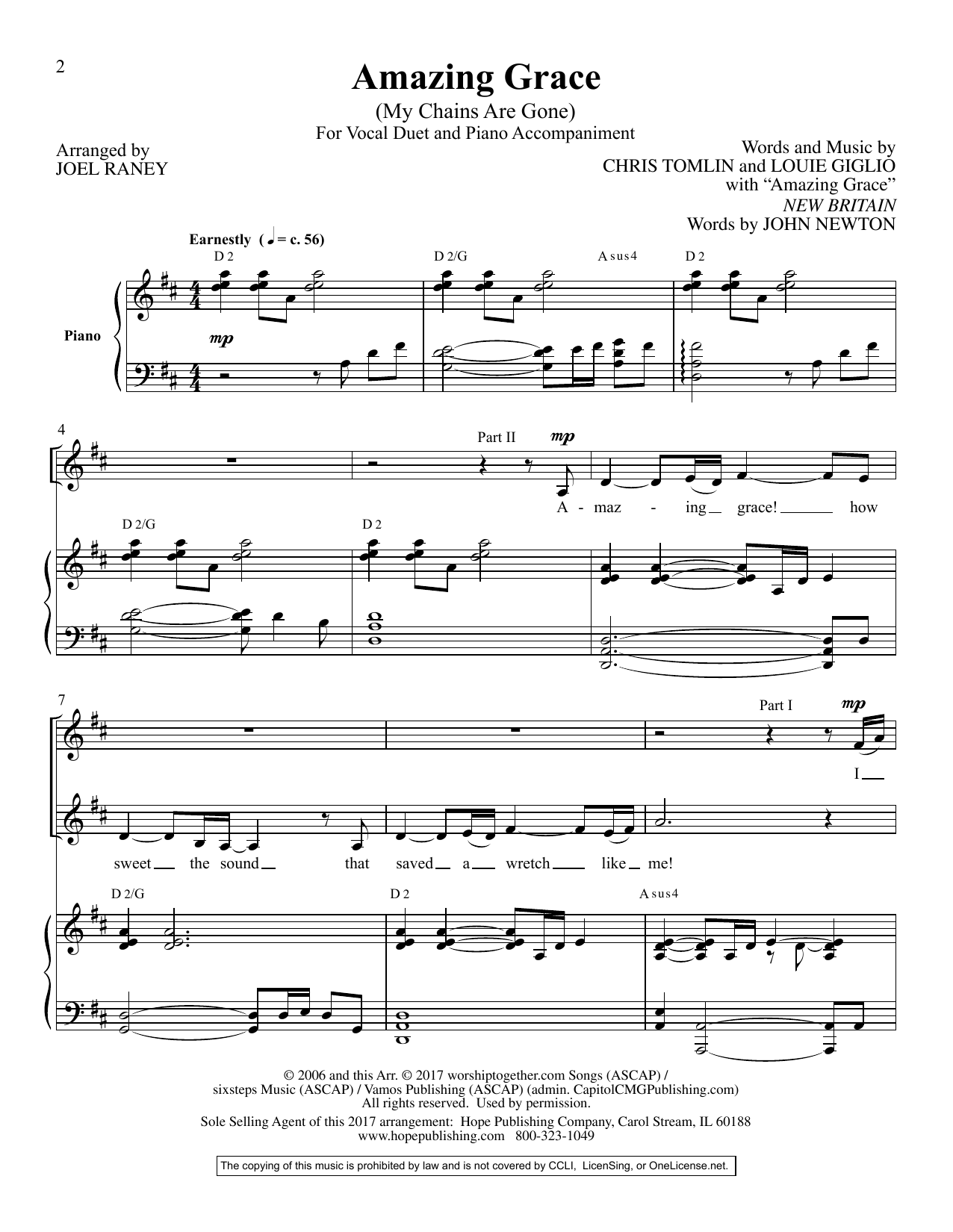Download Joel Raney Amazing Grace (My Chains Are Gone) Sheet Music and learn how to play Vocal Duet PDF digital score in minutes