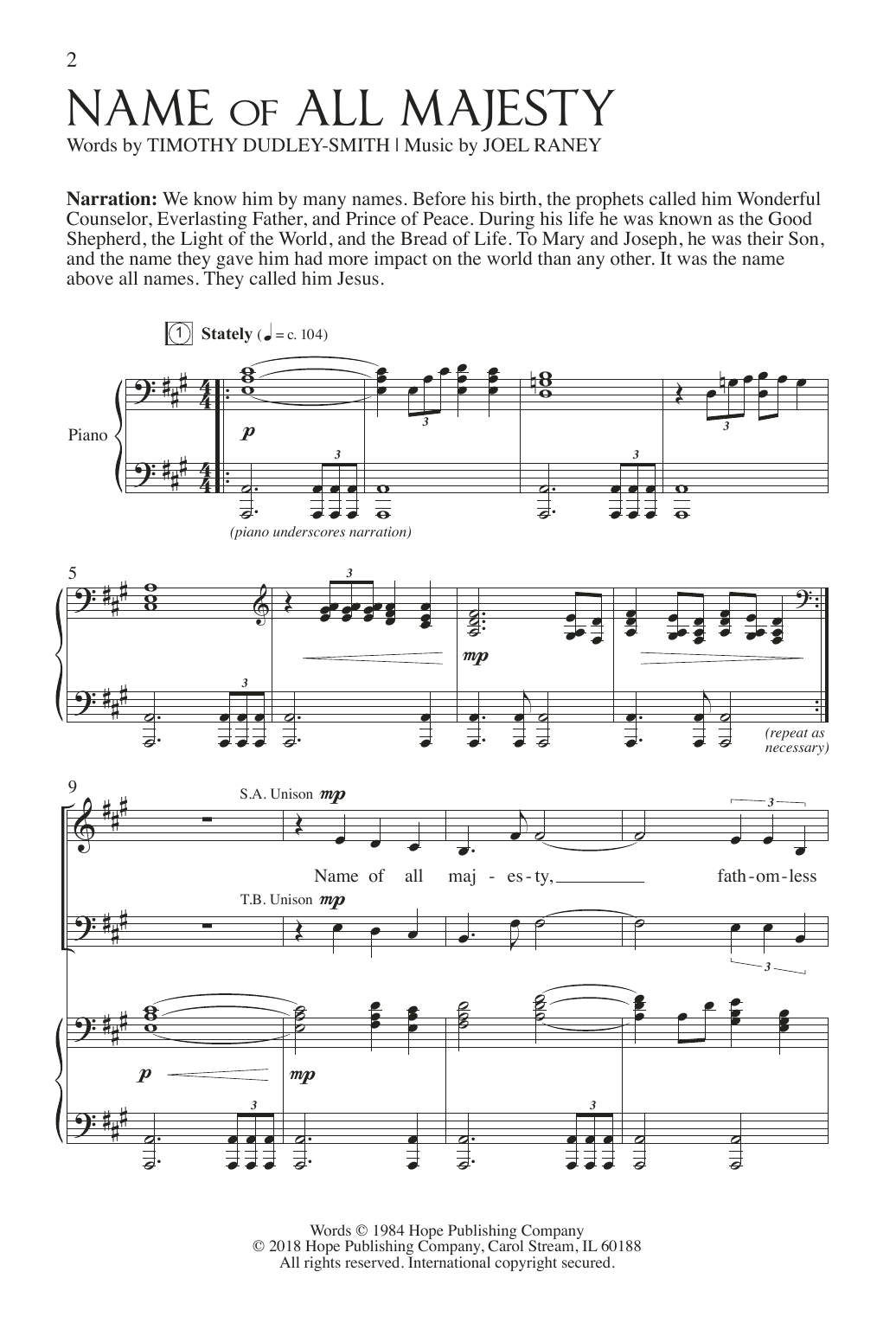 Download Joel Raney At His Name Sheet Music and learn how to play SATB Choir PDF digital score in minutes