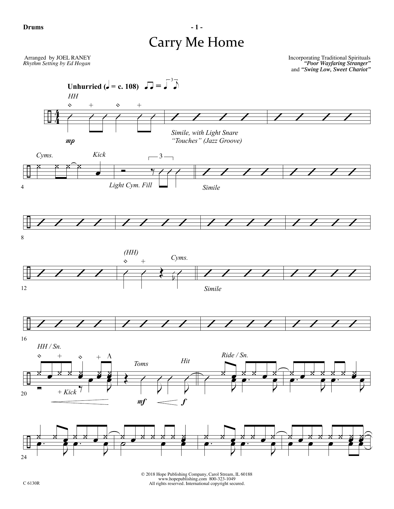 Download Joel Raney Carry Me Home - Drums Sheet Music and learn how to play Choir Instrumental Pak PDF digital score in minutes