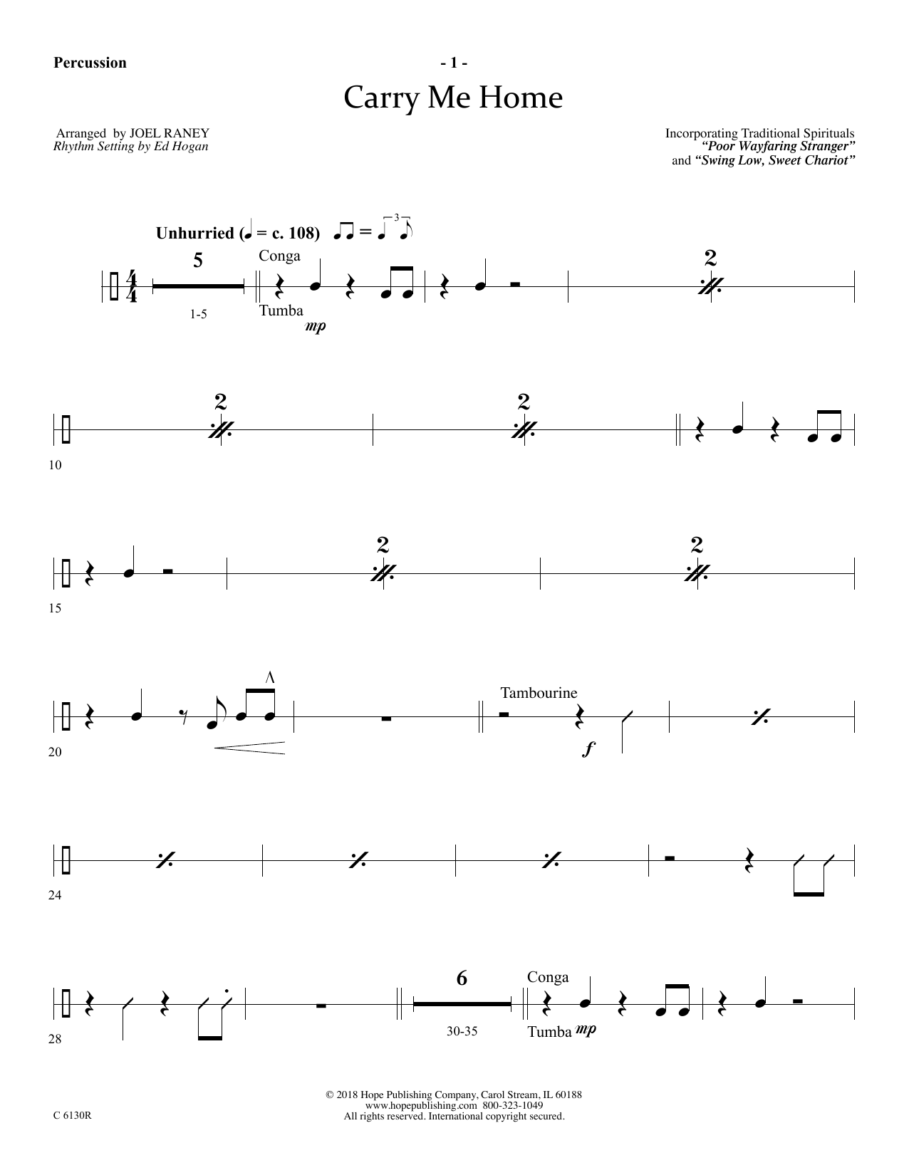 Download Joel Raney Carry Me Home - Percussion Sheet Music and learn how to play Choir Instrumental Pak PDF digital score in minutes