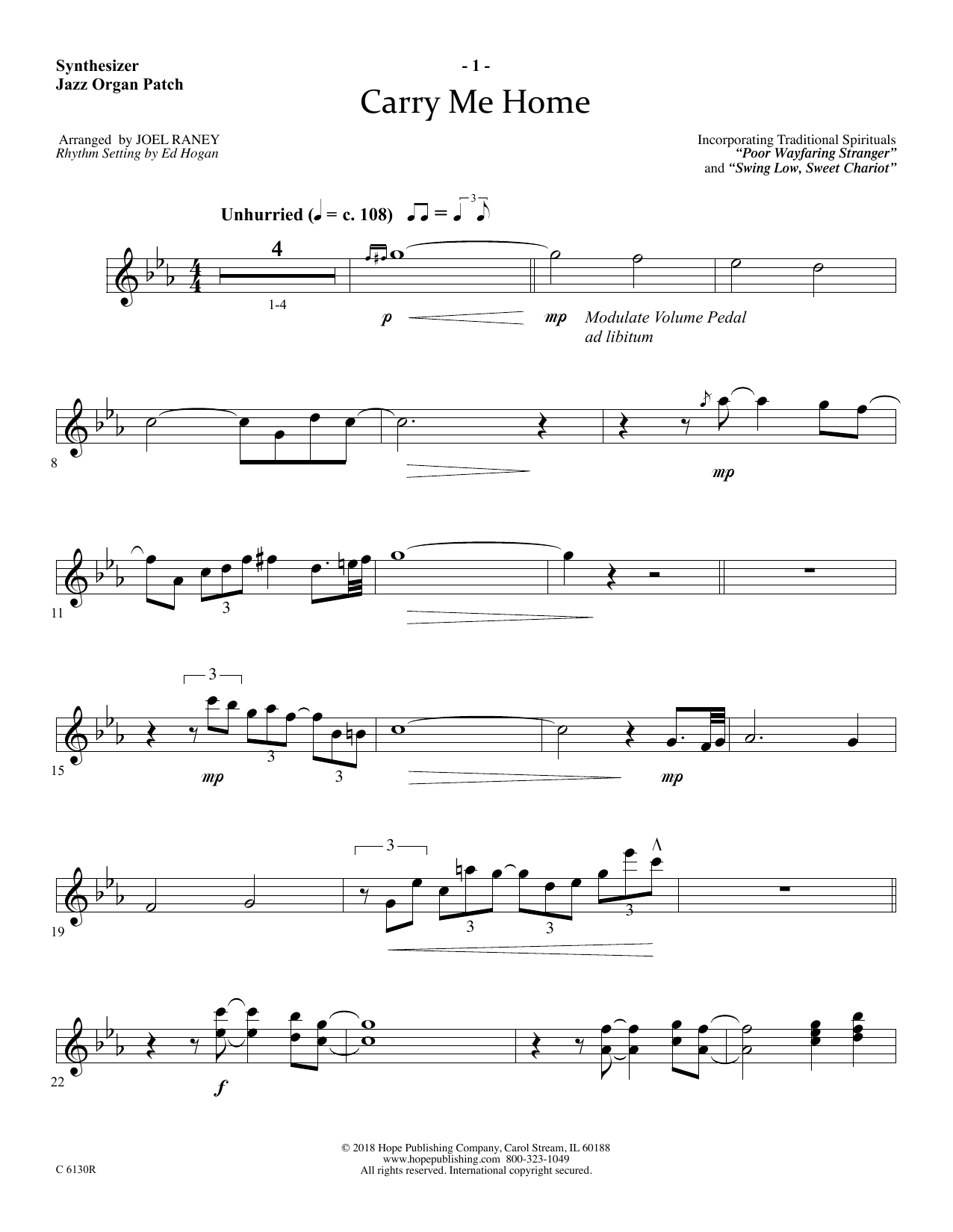 Download Joel Raney Carry Me Home - Synthesizer Sheet Music and learn how to play Choir Instrumental Pak PDF digital score in minutes