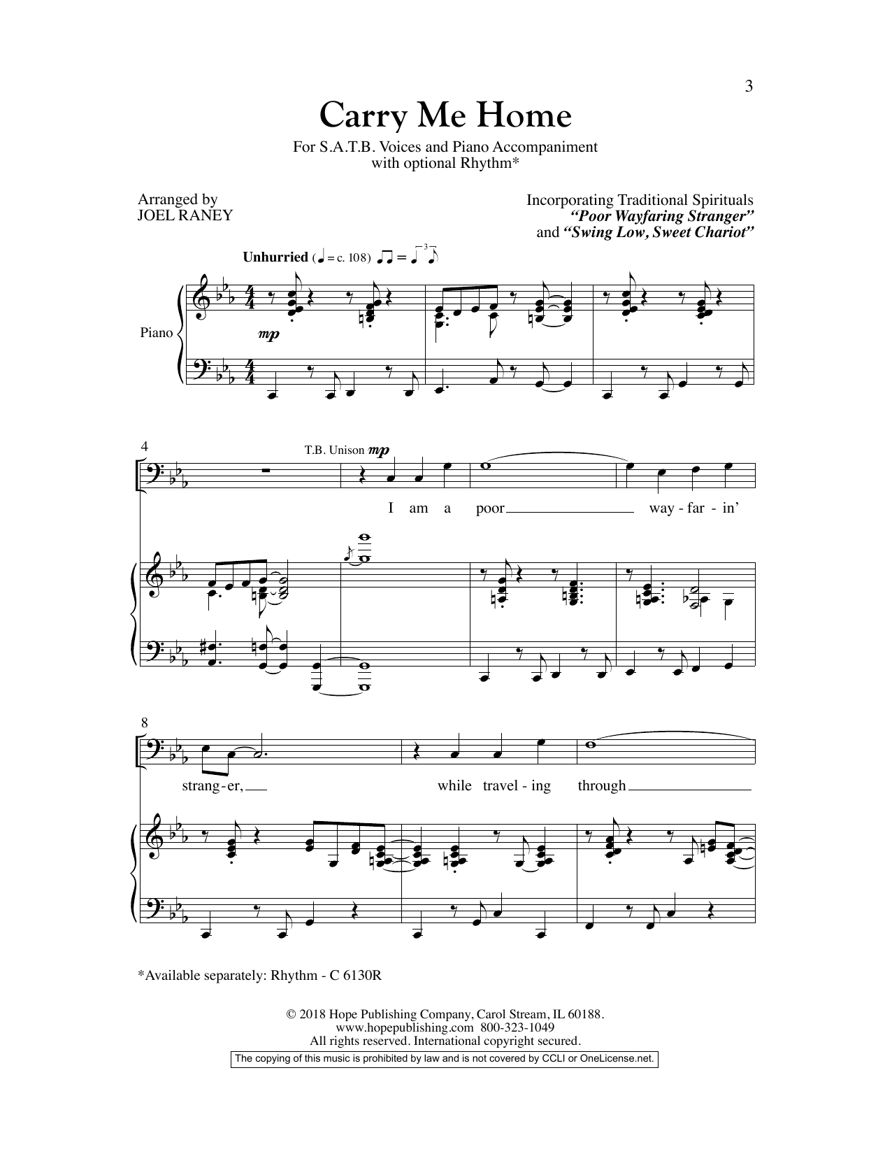 Download Joel Raney Carry Me Home Sheet Music and learn how to play SATB Choir PDF digital score in minutes