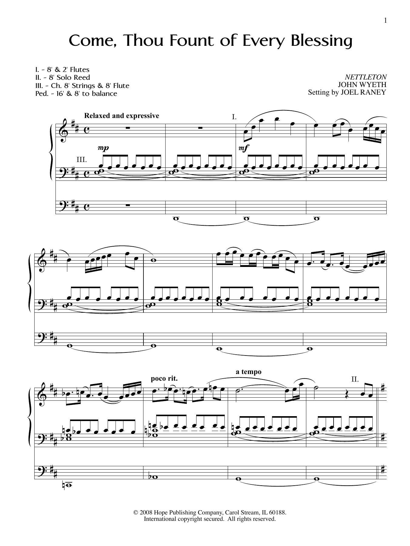 Download Joel Raney Come, Thou Fount Of Every Blessing Sheet Music and learn how to play Organ PDF digital score in minutes