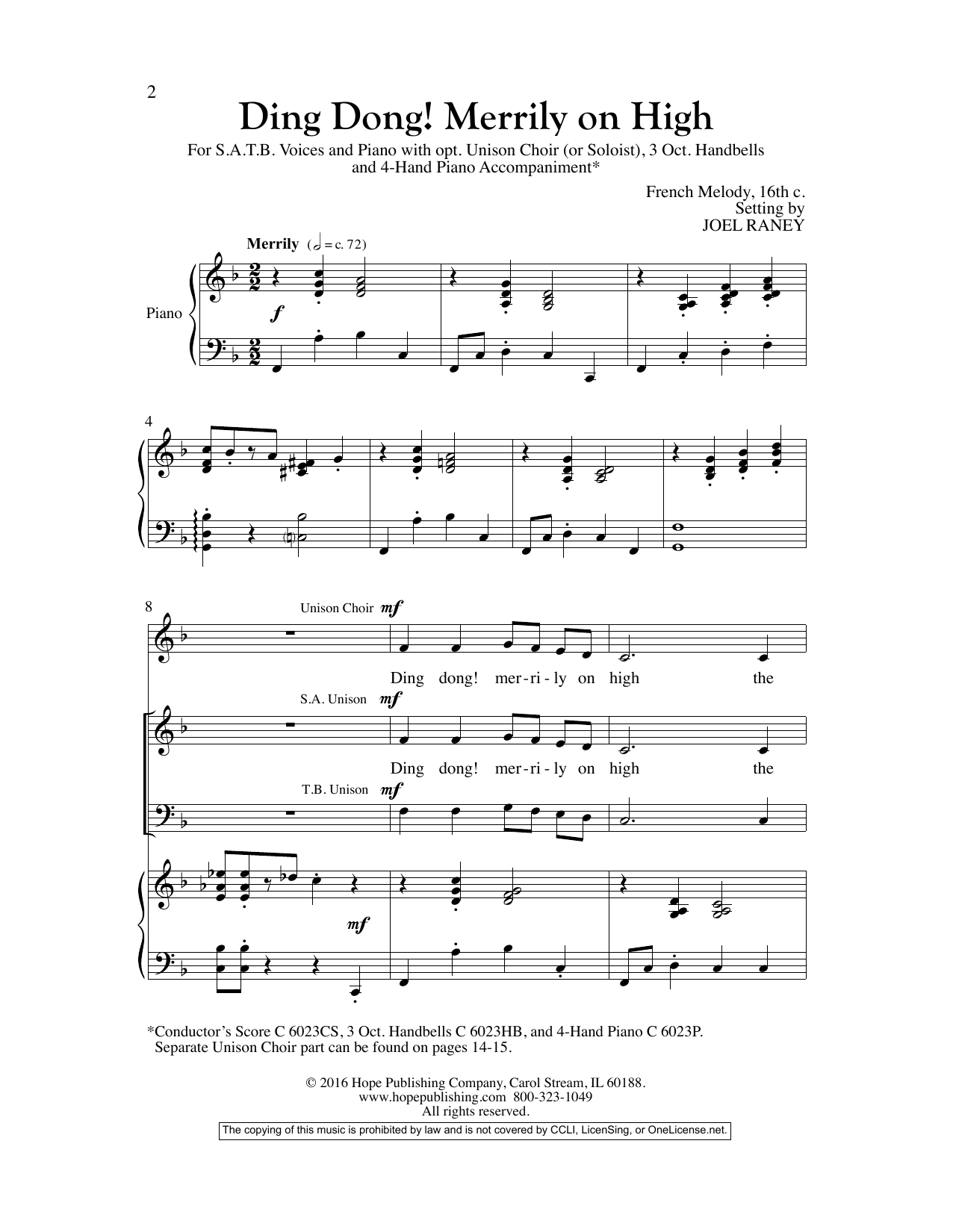 Download Joel Raney Ding Dong! Merrily On High Sheet Music and learn how to play SATB Choir PDF digital score in minutes