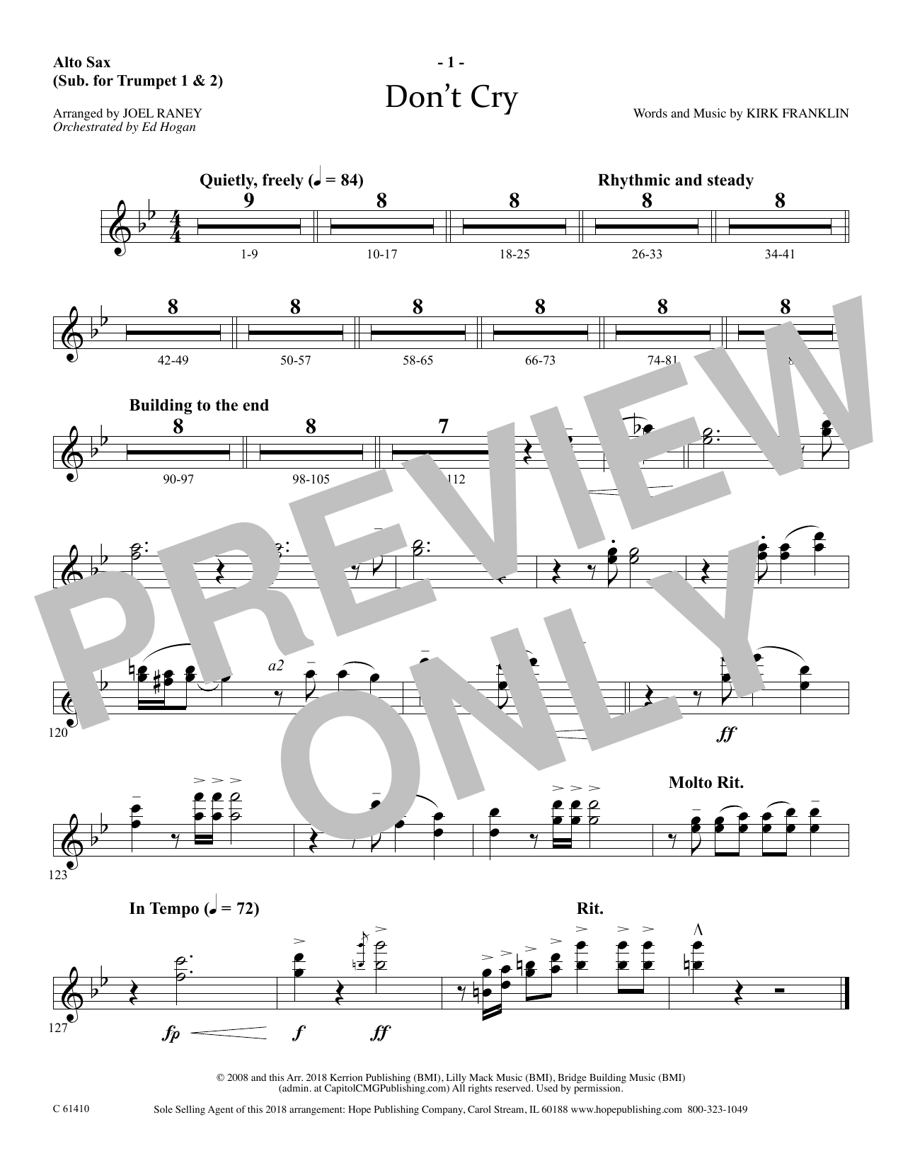 Download Joel Raney Don't Cry - Alto Sax (sub. Trumpet 2) Sheet Music and learn how to play Choir Instrumental Pak PDF digital score in minutes
