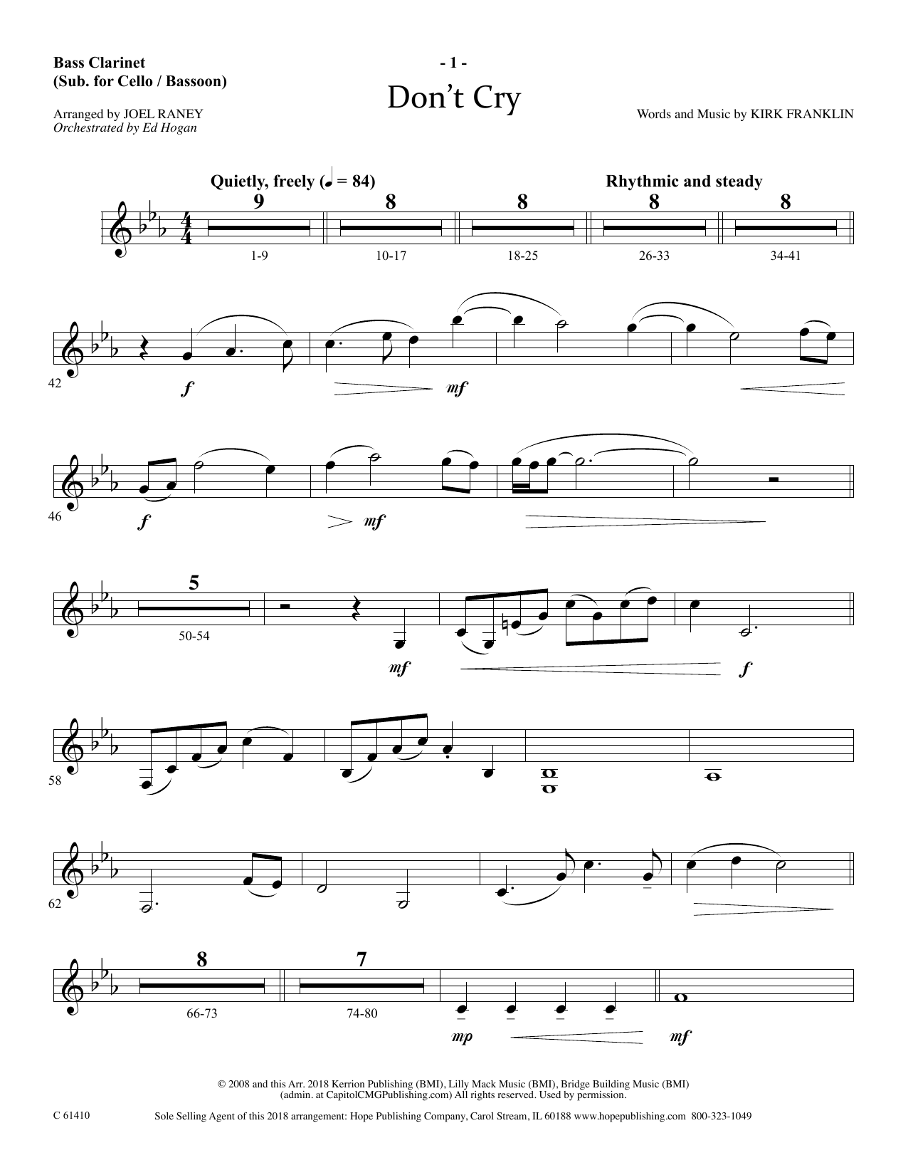 Download Joel Raney Don't Cry - Bass Clarinet (sub. Cello/Bsn) Sheet Music and learn how to play Choir Instrumental Pak PDF digital score in minutes