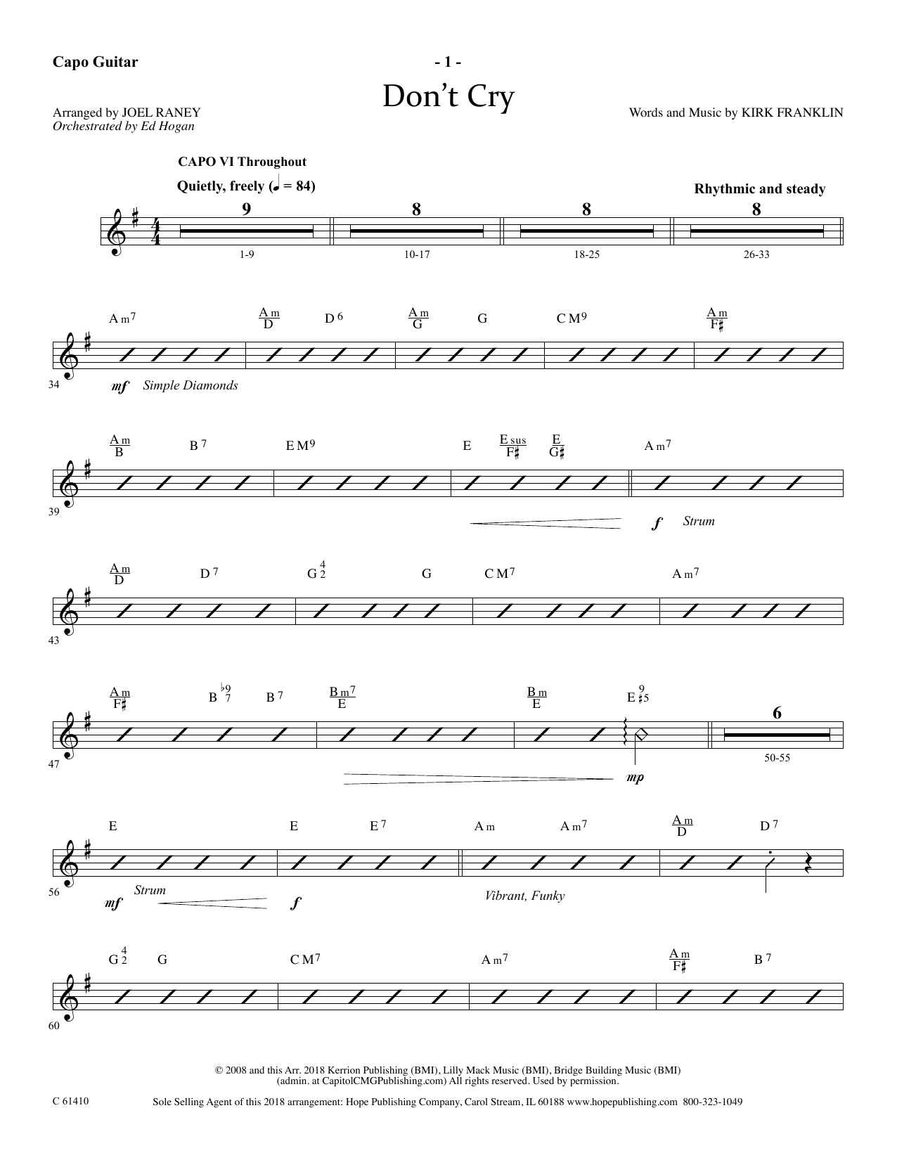 Download Joel Raney Don't Cry - Capo Guitar Sheet Music and learn how to play Choir Instrumental Pak PDF digital score in minutes