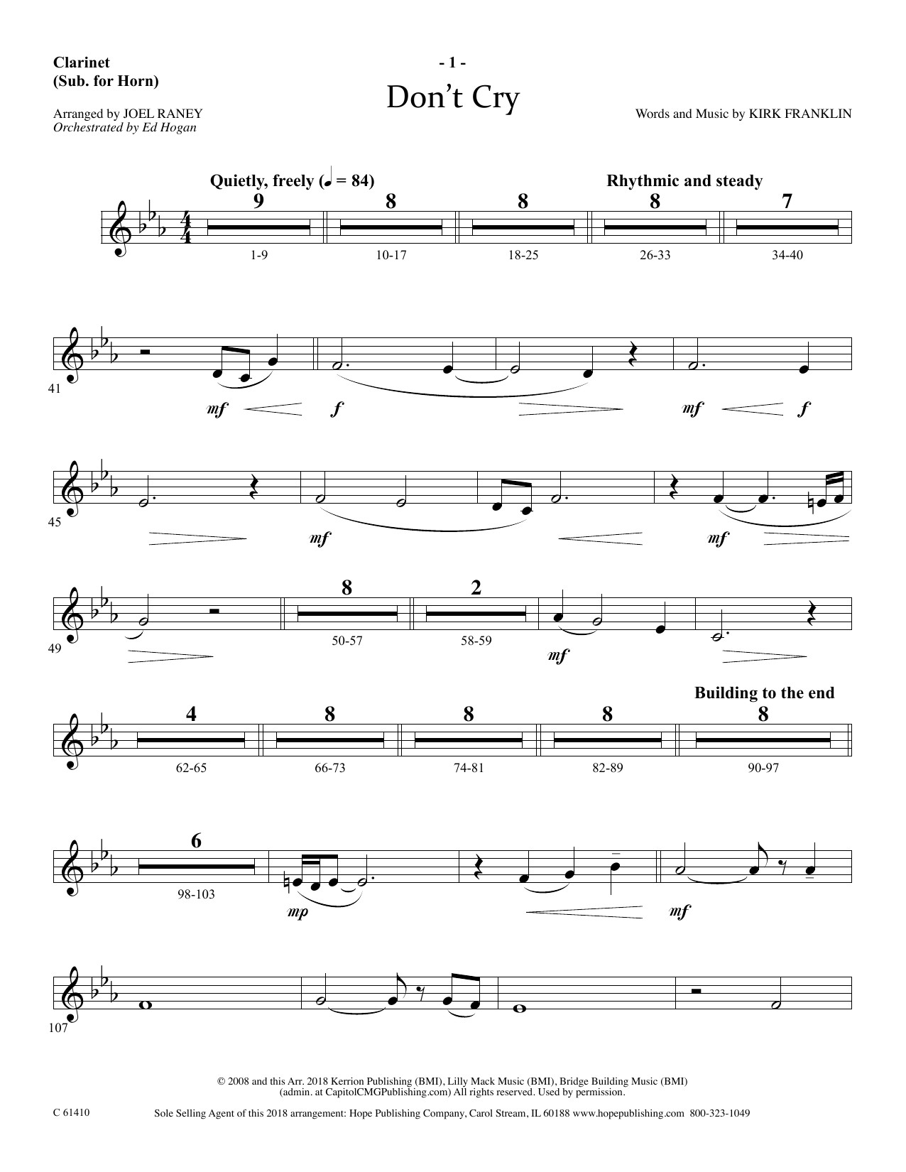 Download Joel Raney Don't Cry - Clarinet Sheet Music and learn how to play Choir Instrumental Pak PDF digital score in minutes