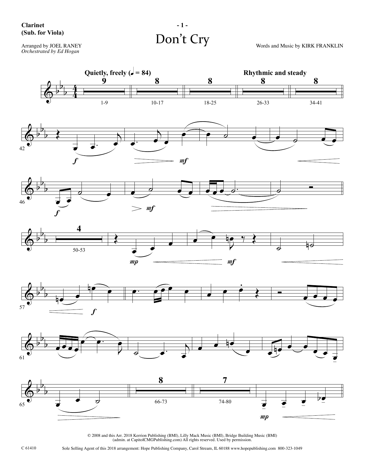 Download Joel Raney Don't Cry - Clarinet (sub Viola) Sheet Music and learn how to play Choir Instrumental Pak PDF digital score in minutes