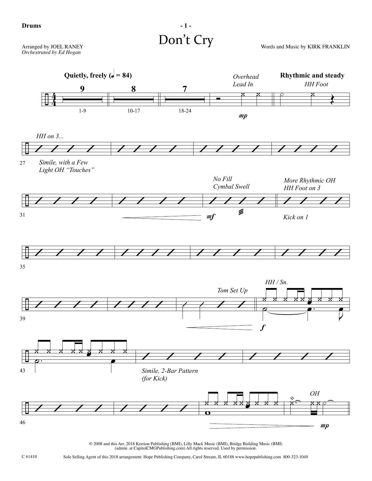Download Joel Raney Don't Cry - Drums Sheet Music and learn how to play Choir Instrumental Pak PDF digital score in minutes