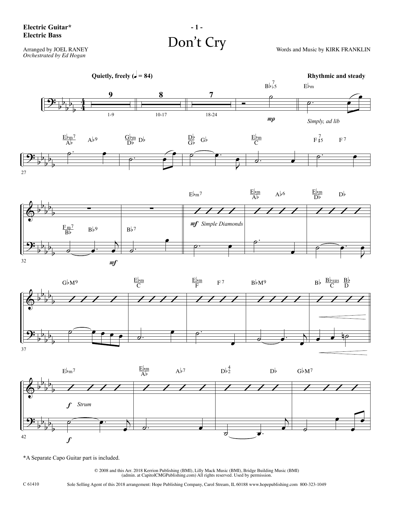 Download Joel Raney Don't Cry - Electric Guitar/Electric Bass Sheet Music and learn how to play Choir Instrumental Pak PDF digital score in minutes
