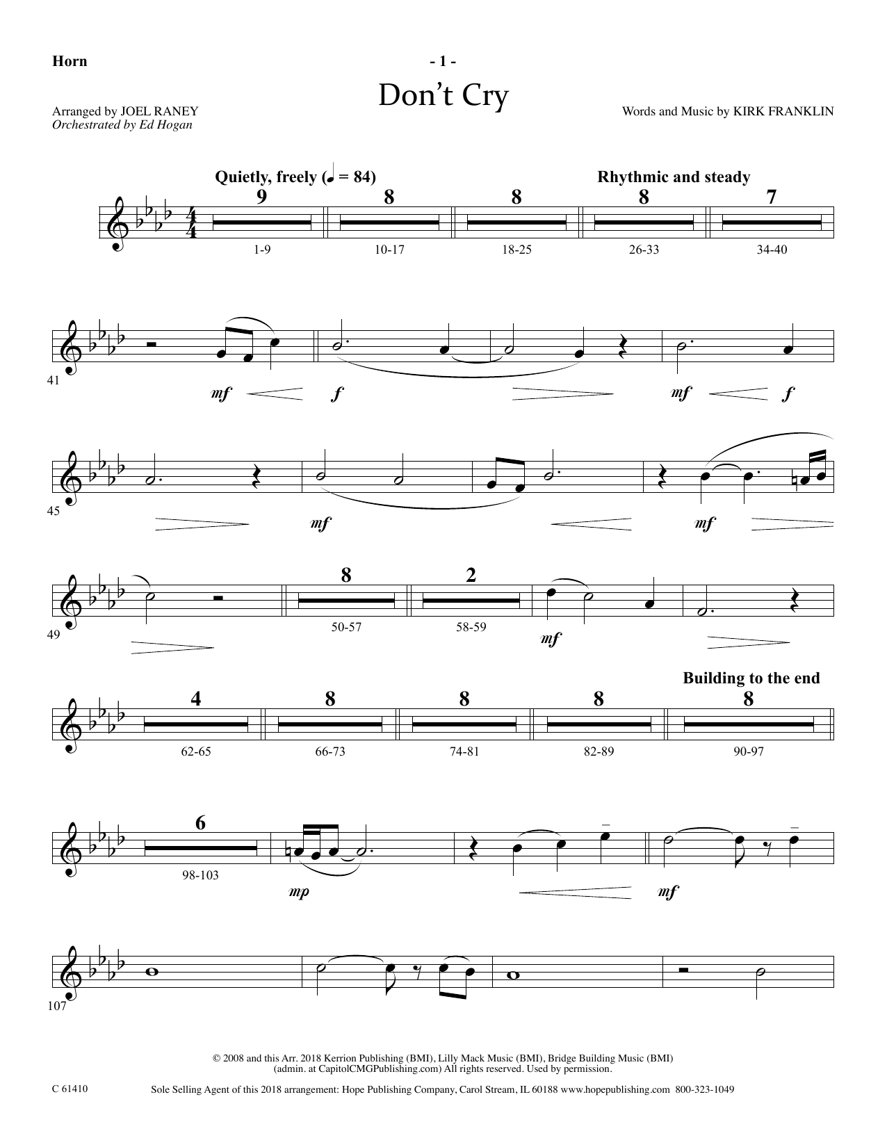 Download Joel Raney Don't Cry - Flugelhorn Solo Sheet Music and learn how to play Choir Instrumental Pak PDF digital score in minutes