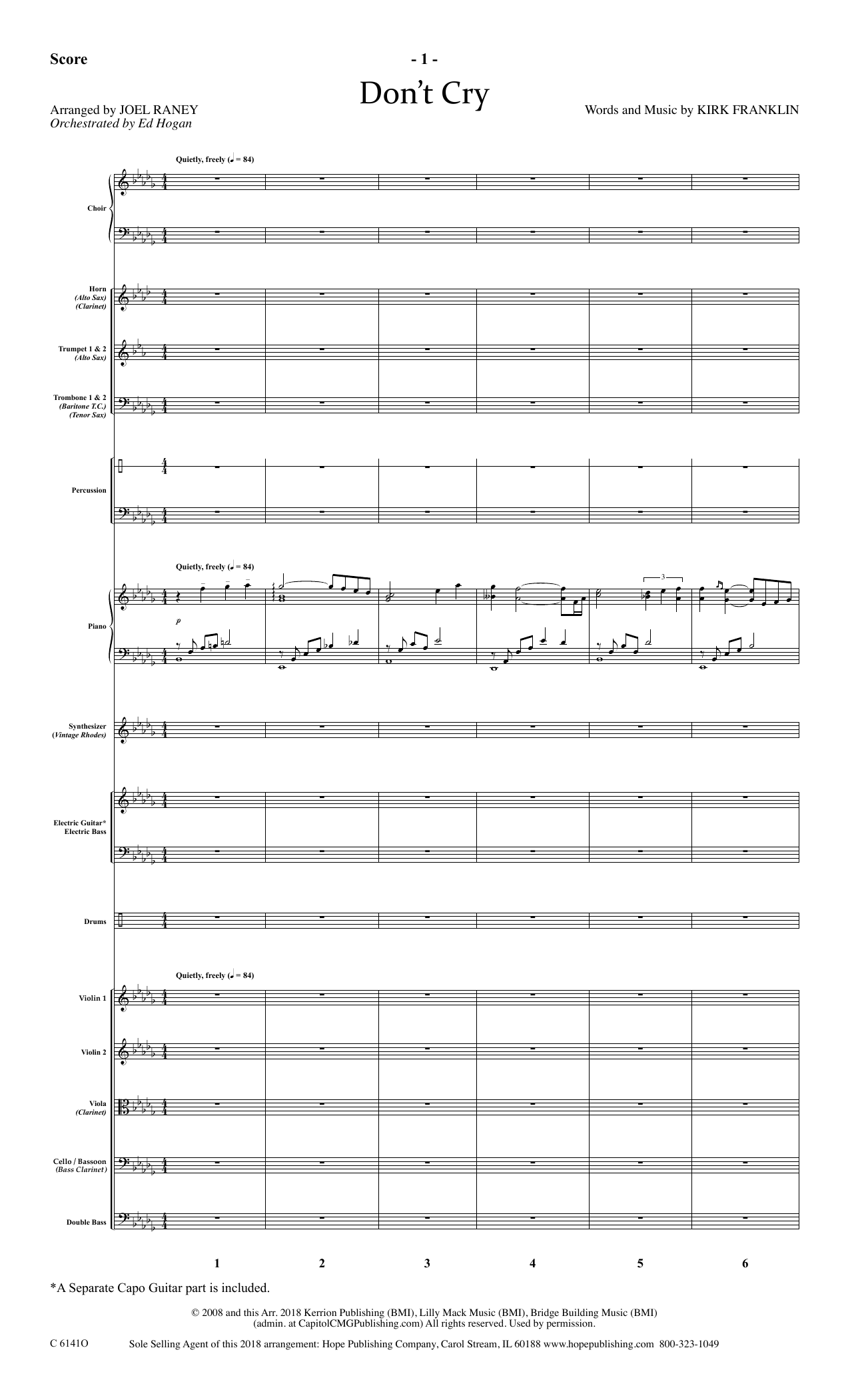 Download Joel Raney Don't Cry - Full Score Sheet Music and learn how to play Choir Instrumental Pak PDF digital score in minutes