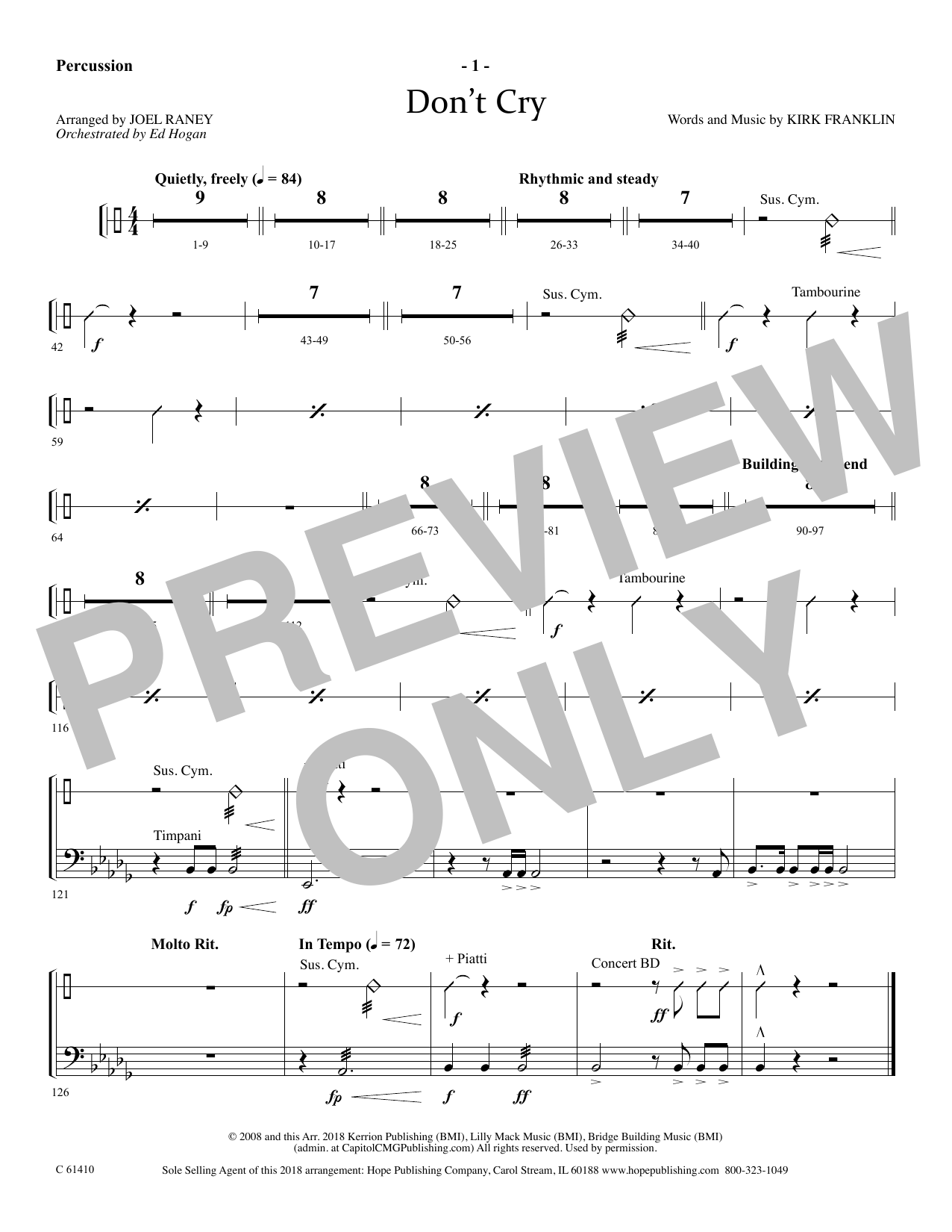 Download Joel Raney Don't Cry - Percussion Sheet Music and learn how to play Choir Instrumental Pak PDF digital score in minutes