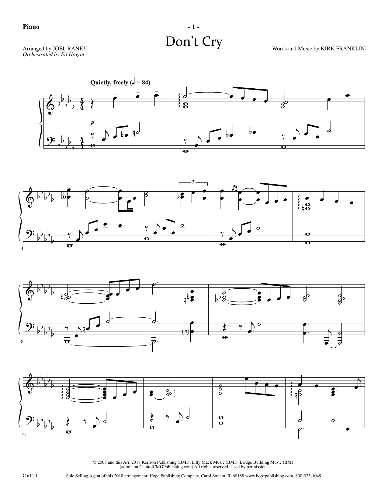 Download Joel Raney Don't Cry - Piano Sheet Music and learn how to play Choir Instrumental Pak PDF digital score in minutes