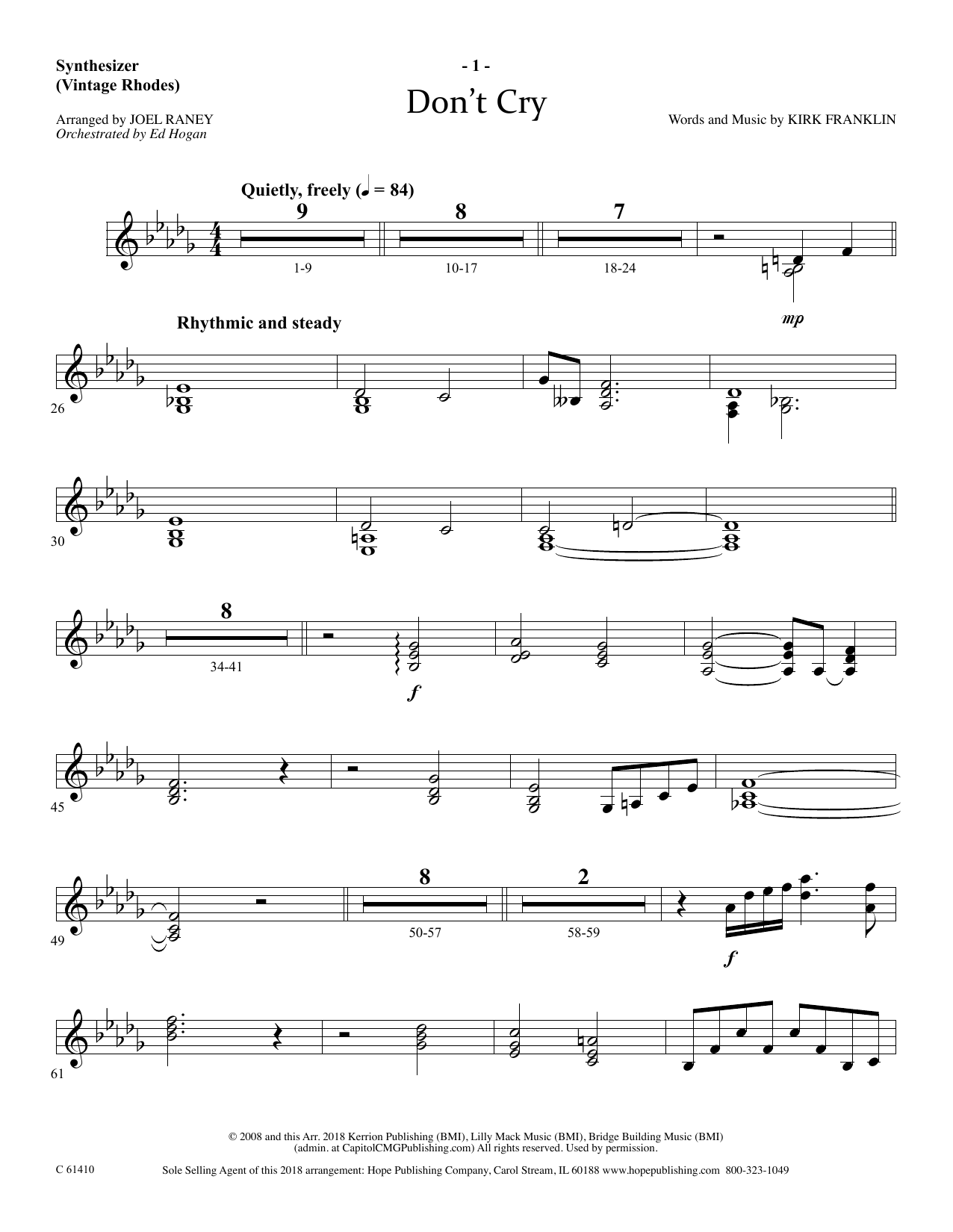 Download Joel Raney Don't Cry - Synthesizer Sheet Music and learn how to play Choir Instrumental Pak PDF digital score in minutes