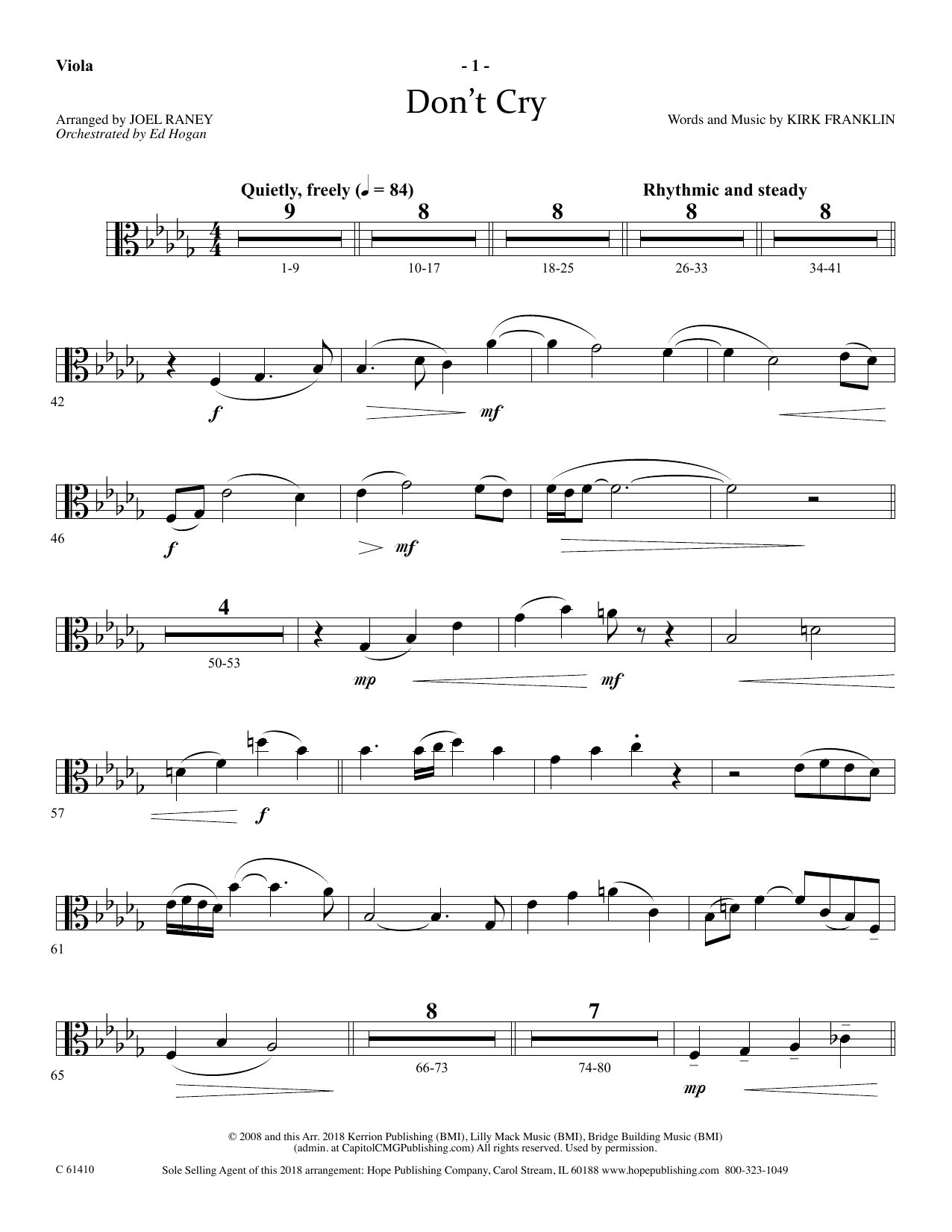 Download Joel Raney Don't Cry - Viola Sheet Music and learn how to play Choir Instrumental Pak PDF digital score in minutes