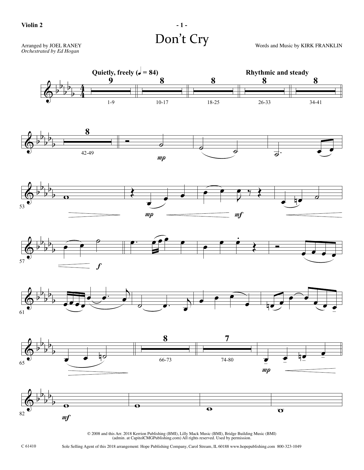 Download Joel Raney Don't Cry - Violin 2 Sheet Music and learn how to play Choir Instrumental Pak PDF digital score in minutes