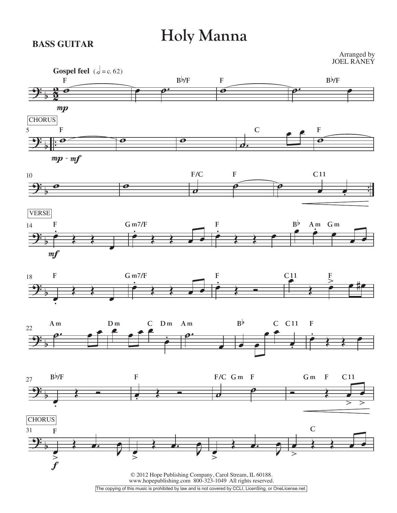 Download Joel Raney Holy Manna - Bass Sheet Music and learn how to play Choir Instrumental Pak PDF digital score in minutes