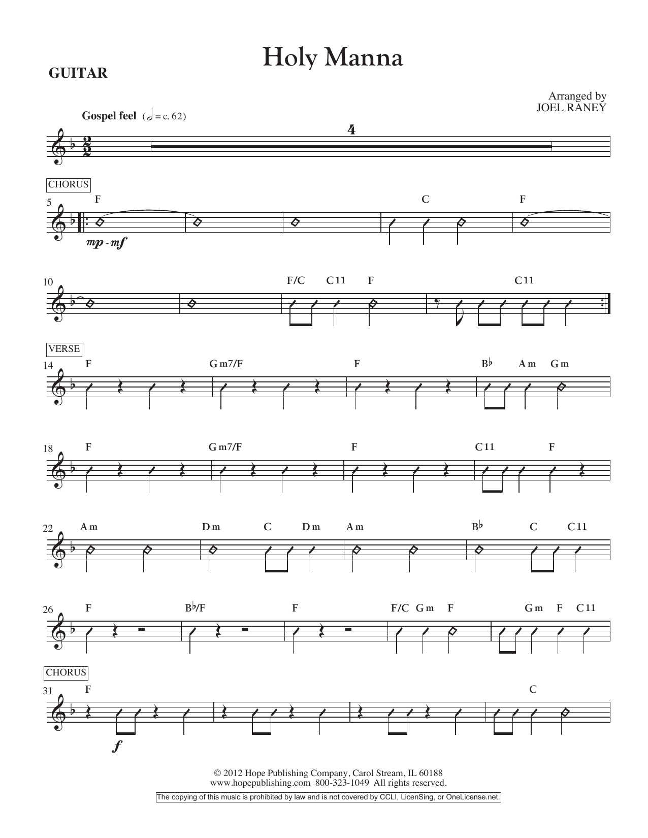 Download Joel Raney Holy Manna - Guitar Sheet Music and learn how to play Choir Instrumental Pak PDF digital score in minutes