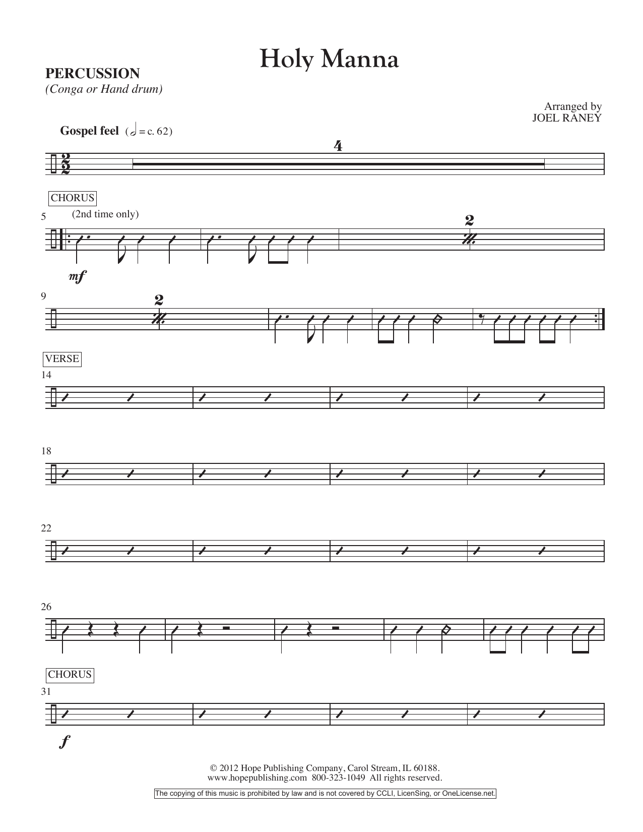 Download Joel Raney Holy Manna - Percussion Sheet Music and learn how to play Choir Instrumental Pak PDF digital score in minutes