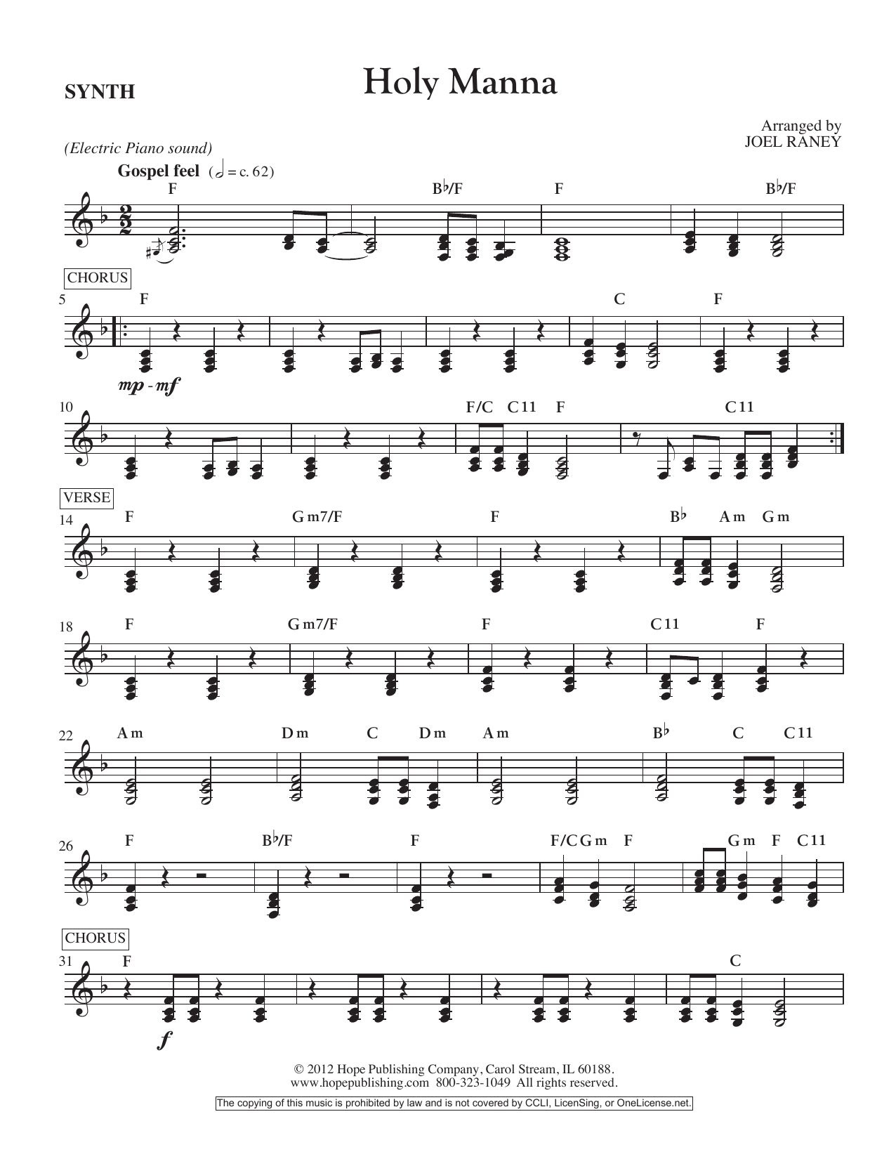 Download Joel Raney Holy Manna - Synthesizer Sheet Music and learn how to play Choir Instrumental Pak PDF digital score in minutes