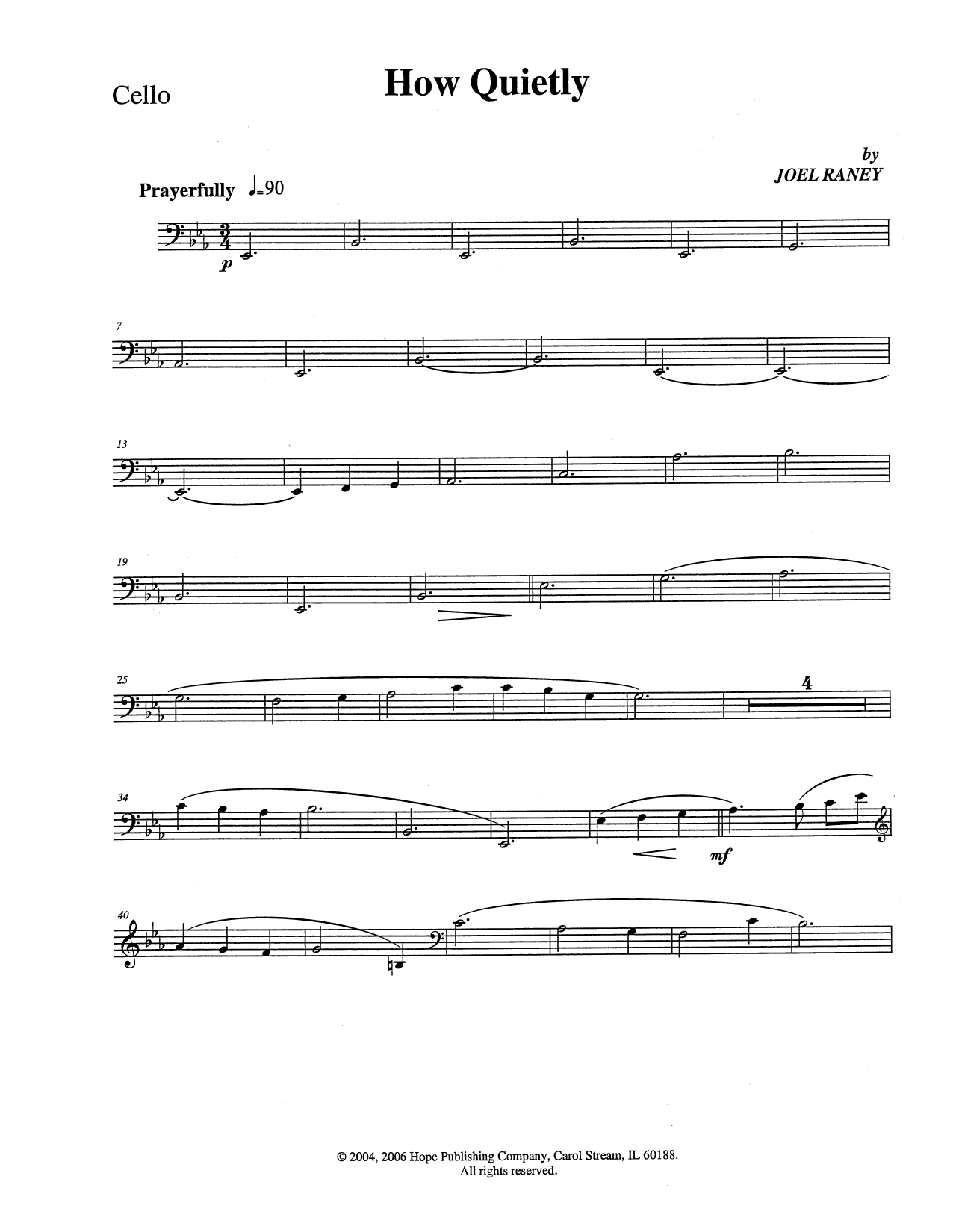 Download Joel Raney How Quietly - Cello Sheet Music and learn how to play Choir Instrumental Pak PDF digital score in minutes