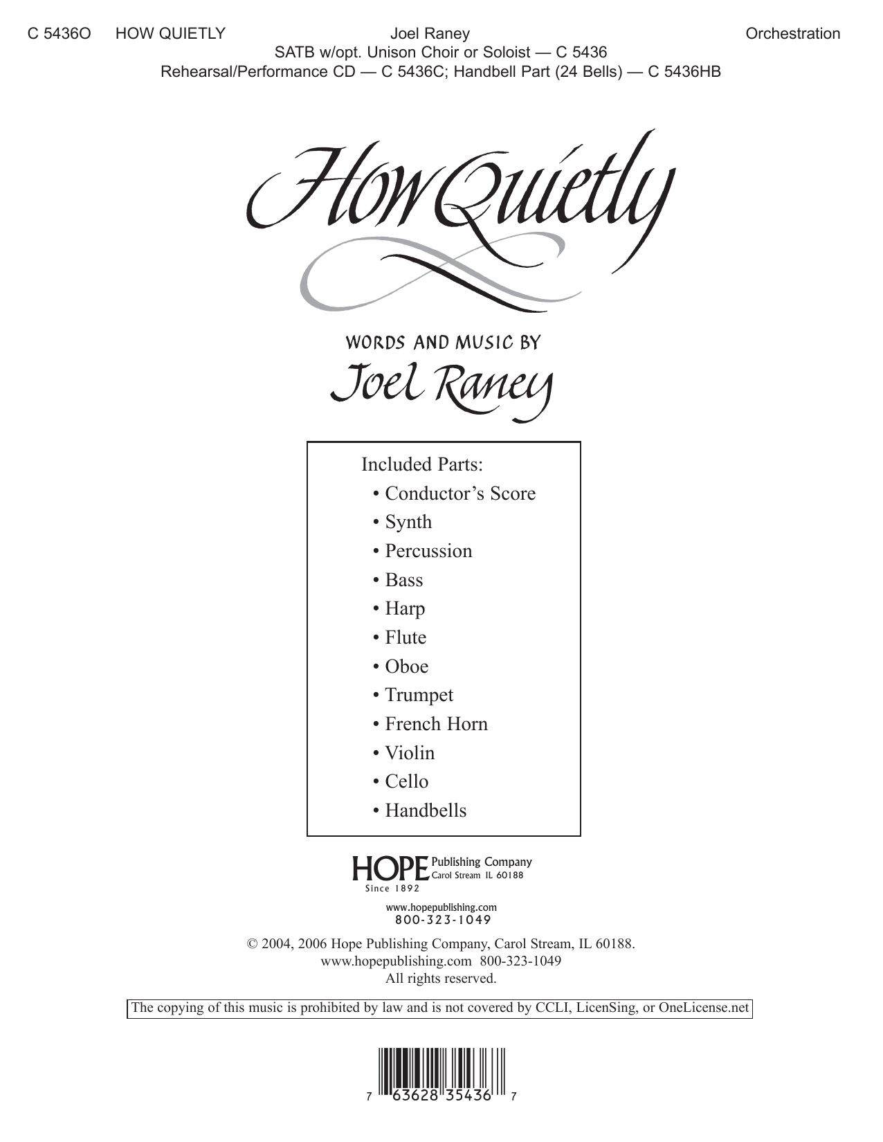 Download Joel Raney How Quietly - Full Score Sheet Music and learn how to play Choir Instrumental Pak PDF digital score in minutes