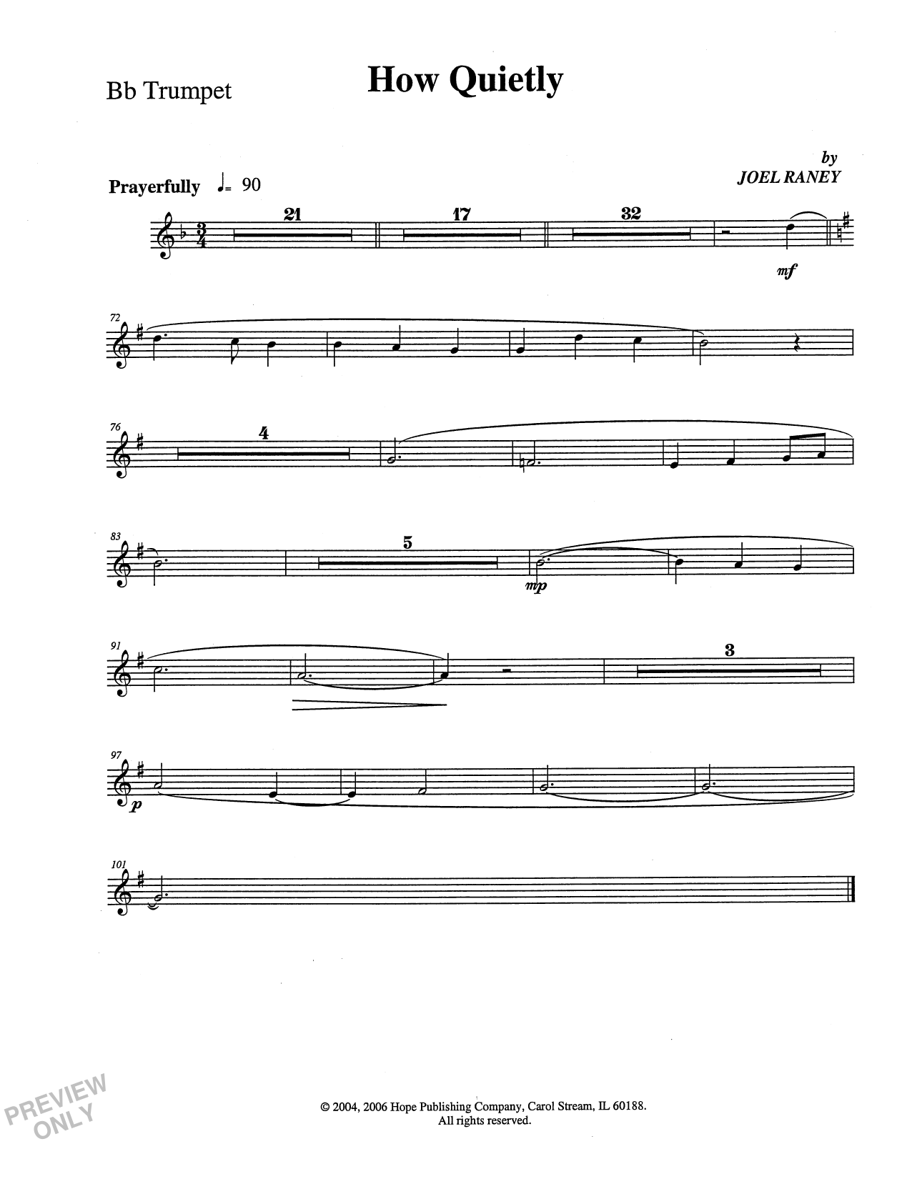 Download Joel Raney How Quietly - Trumpet Sheet Music and learn how to play Choir Instrumental Pak PDF digital score in minutes