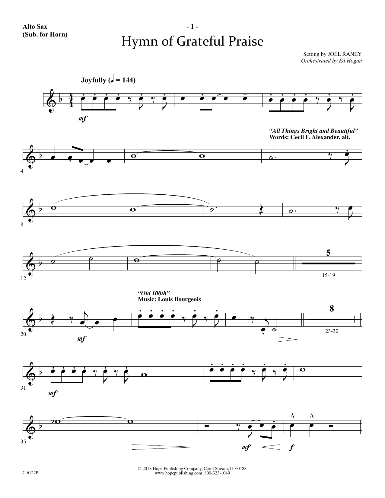 Download Joel Raney Hymn Of Grateful Praise - Alto Sax (Horn sub.) Sheet Music and learn how to play Choir Instrumental Pak PDF digital score in minutes