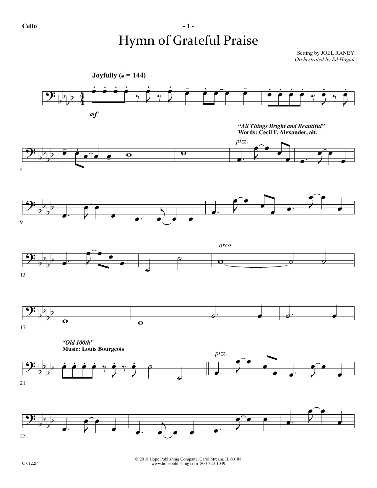 Download Joel Raney Hymn Of Grateful Praise - Cello Sheet Music and learn how to play Choir Instrumental Pak PDF digital score in minutes