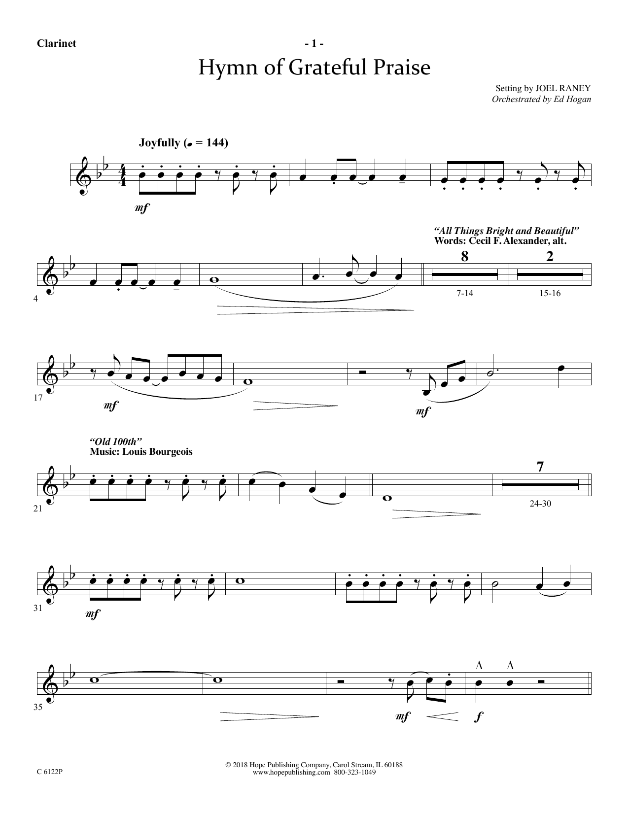 Download Joel Raney Hymn Of Grateful Praise - Clarinet Sheet Music and learn how to play Choir Instrumental Pak PDF digital score in minutes