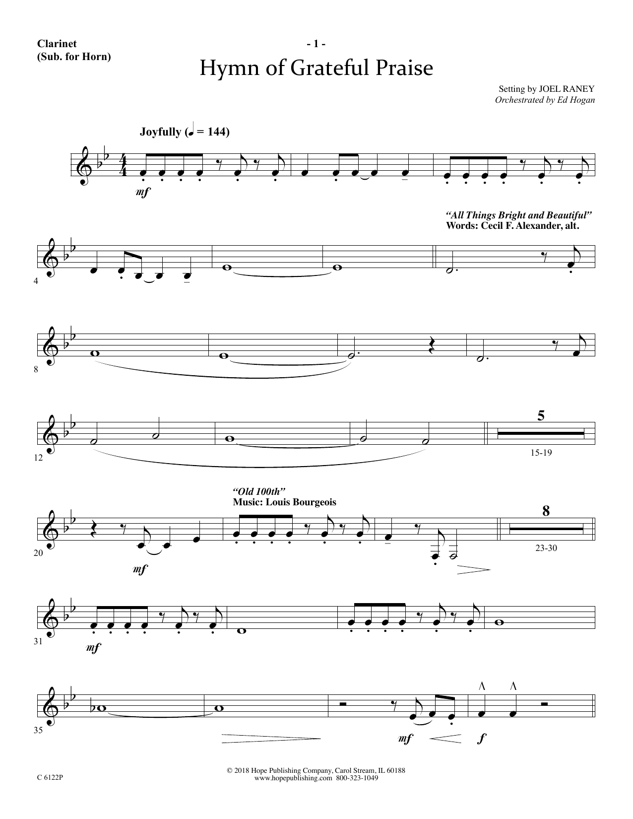 Download Joel Raney Hymn Of Grateful Praise - Clarinet (sub. Horn) Sheet Music and learn how to play Choir Instrumental Pak PDF digital score in minutes