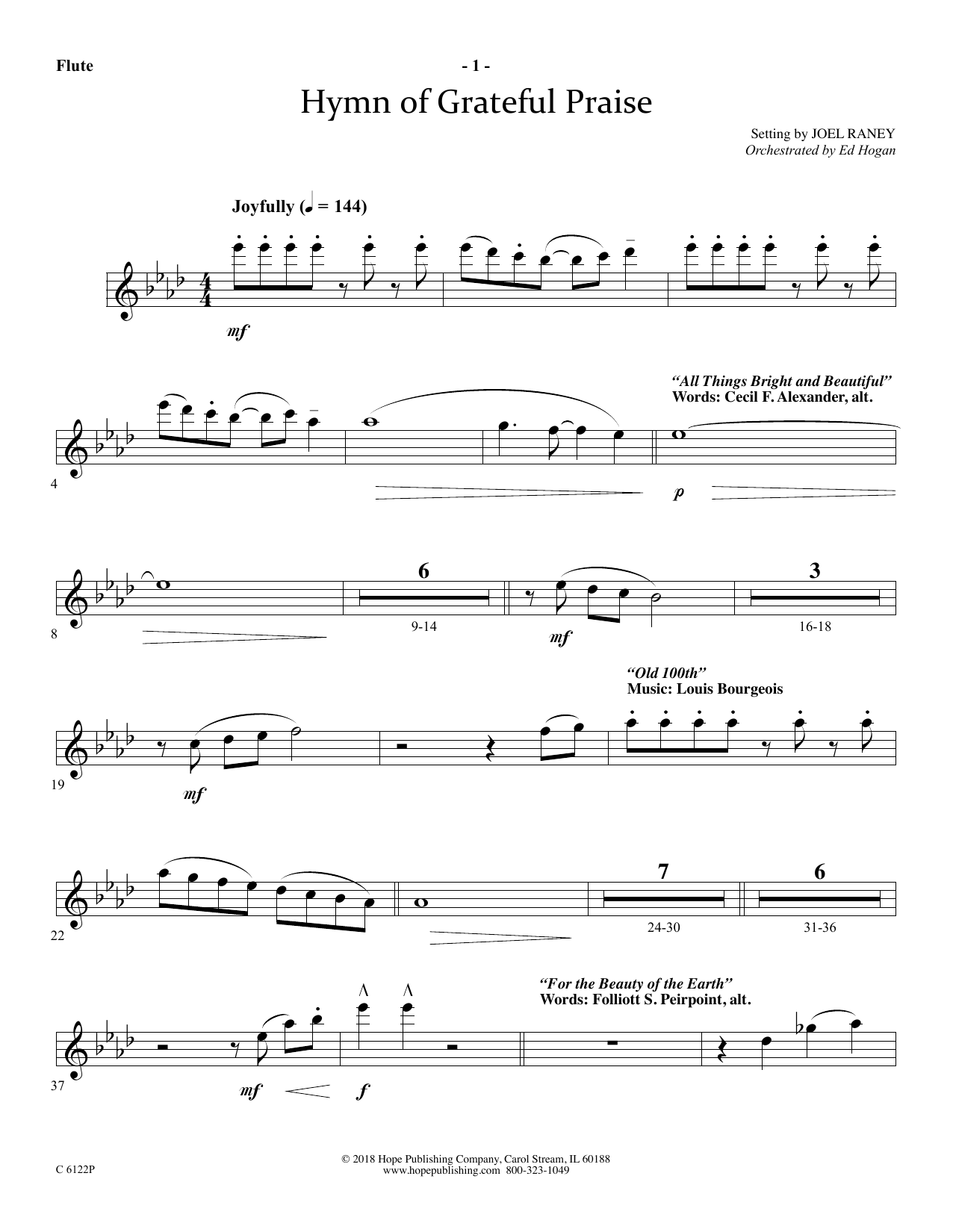 Download Joel Raney Hymn Of Grateful Praise - Flute Sheet Music and learn how to play Choir Instrumental Pak PDF digital score in minutes