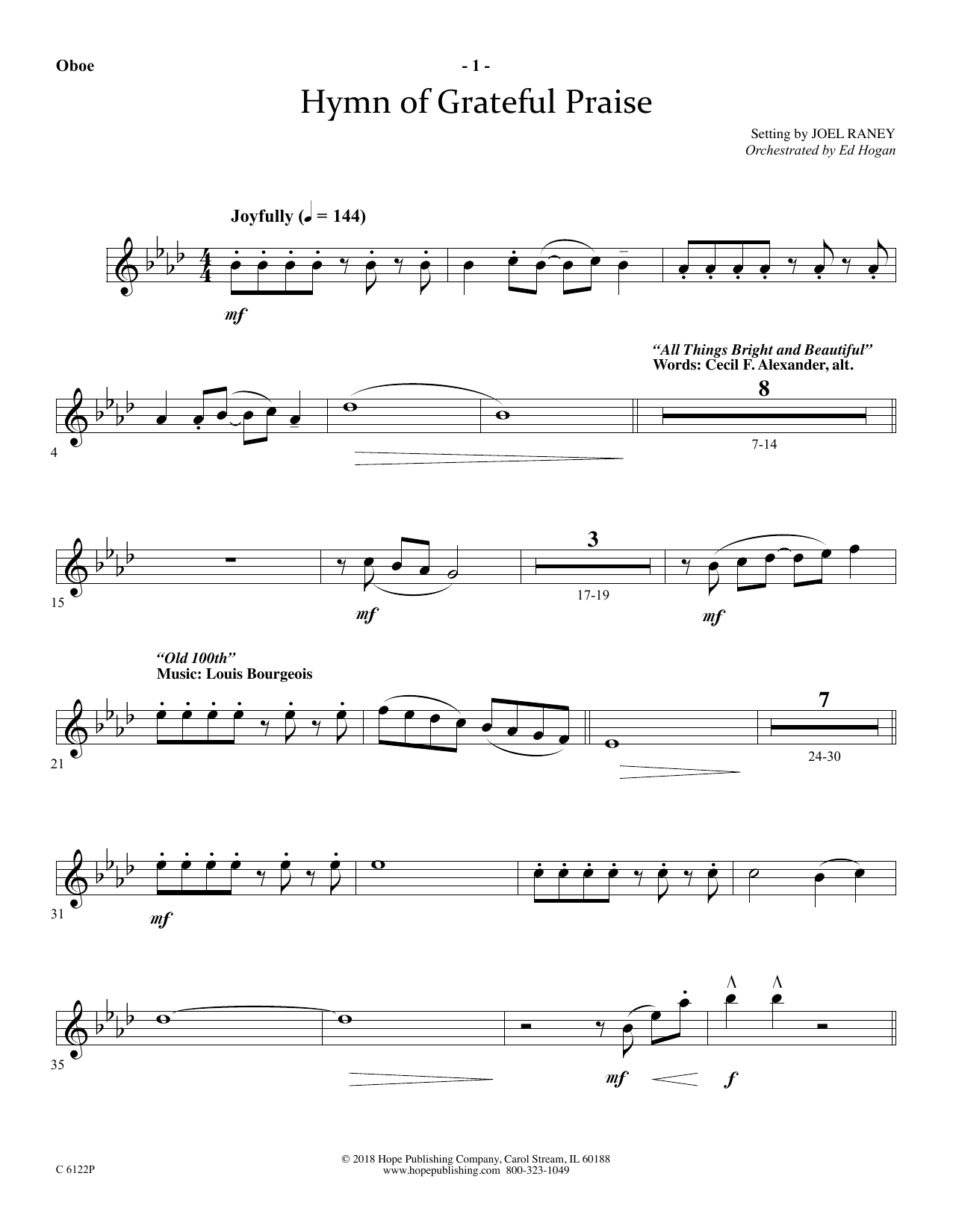 Download Joel Raney Hymn Of Grateful Praise - Oboe Sheet Music and learn how to play Choir Instrumental Pak PDF digital score in minutes