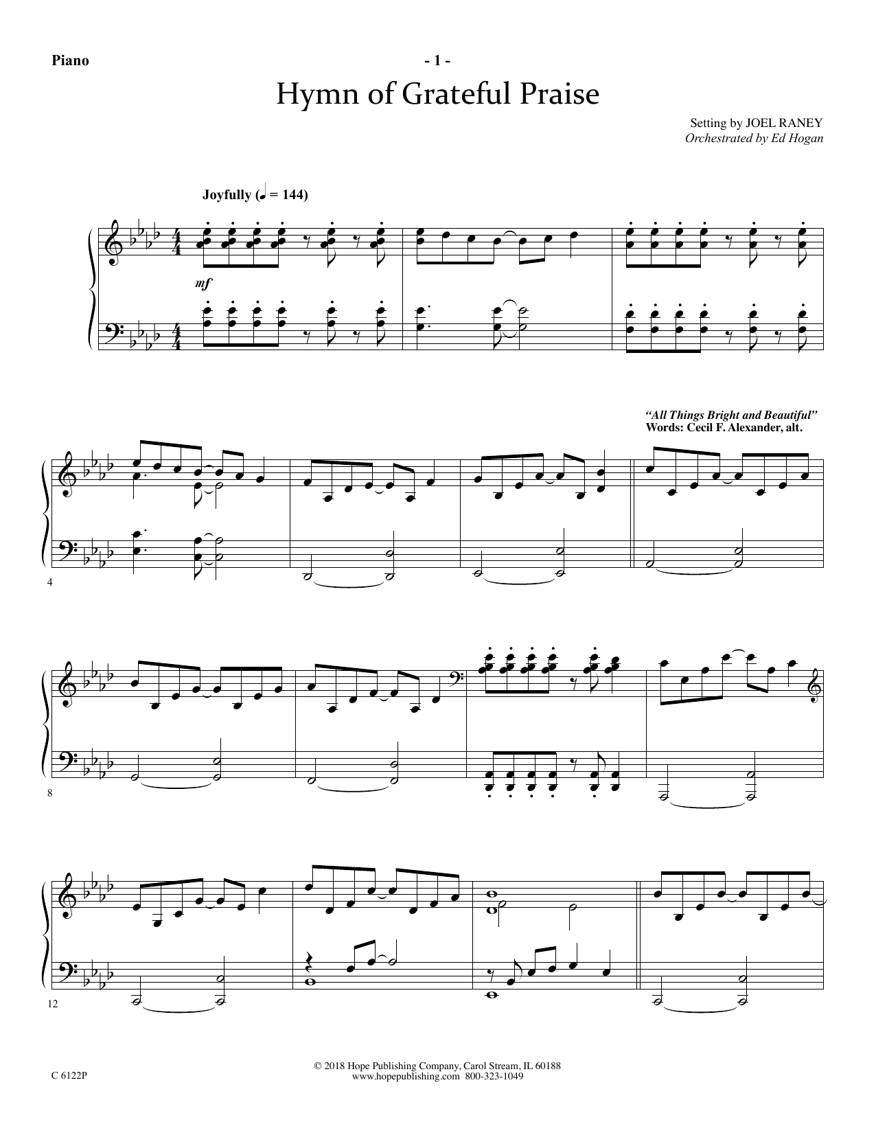 Download Joel Raney Hymn Of Grateful Praise - Piano Sheet Music and learn how to play Choir Instrumental Pak PDF digital score in minutes