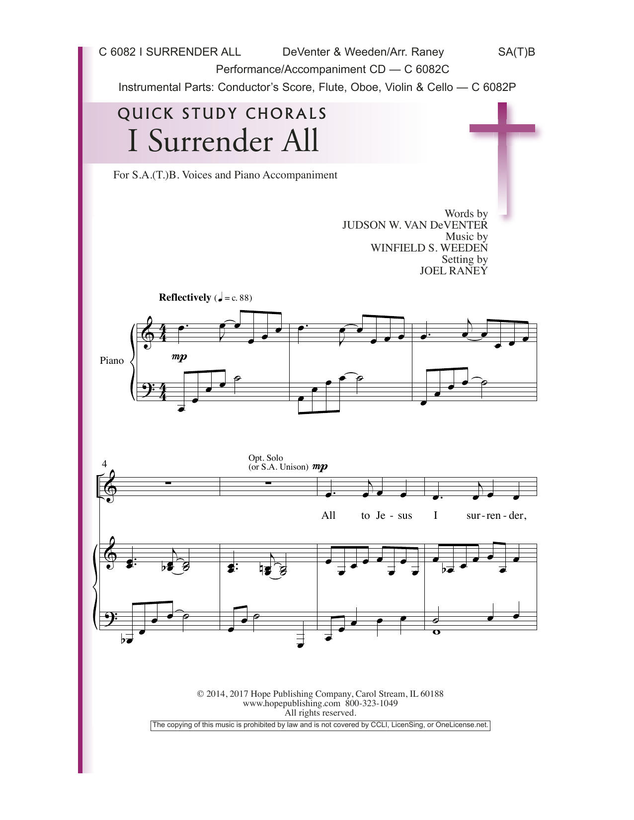 Download Joel Raney I Surrender All Sheet Music and learn how to play SATB Choir PDF digital score in minutes